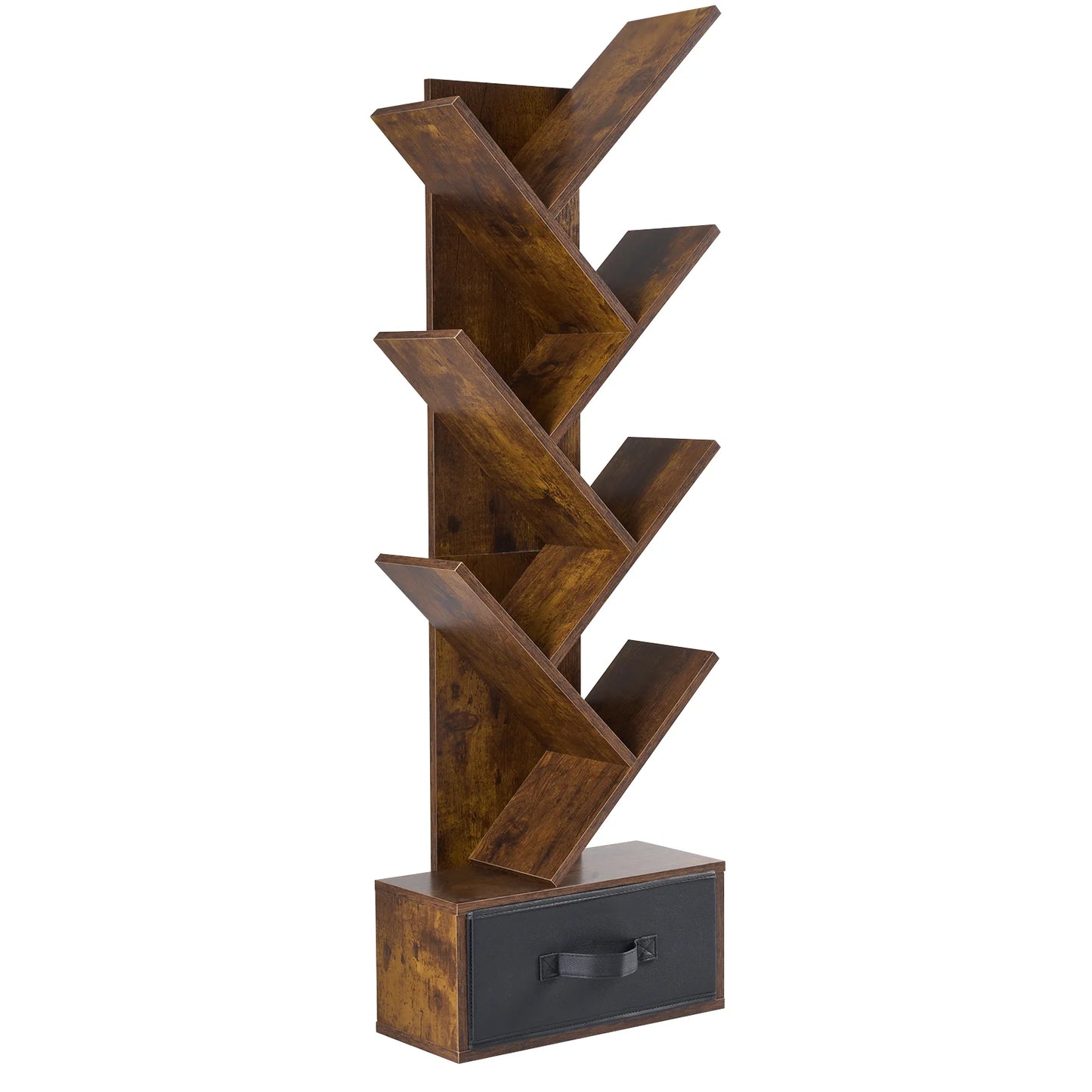 JHK 7-Tier Geometric Wooden Book Rack With Drawer Corner Bookshelf