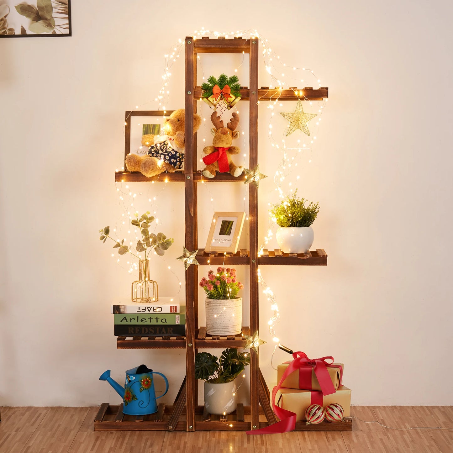 Wisfor Natural Pine Wood Flower Planter Stand Display Rack