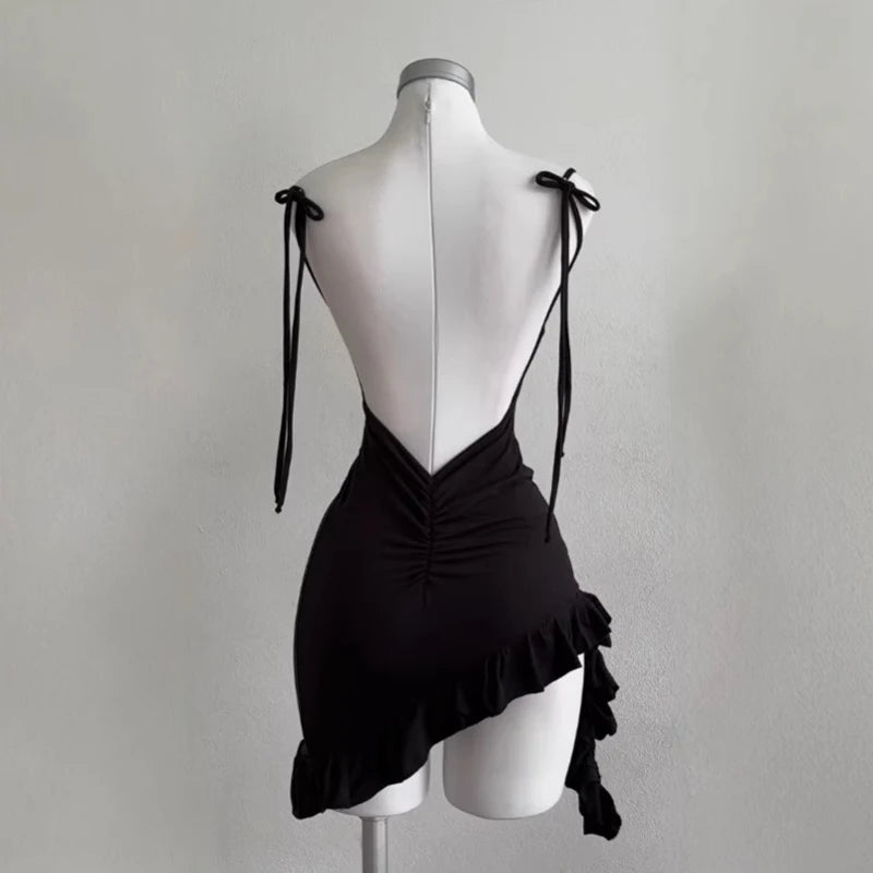 Linglsix Lace Up Sleeveless Backless Bodycon Mini Dress