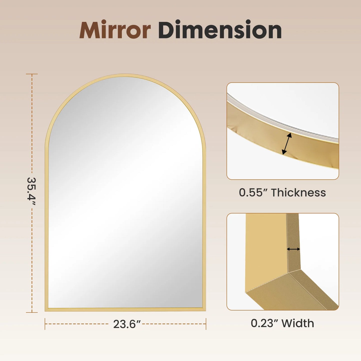 Jhk Arched Metal Framed Bathroom Wall Mirror Modern Glass Decor