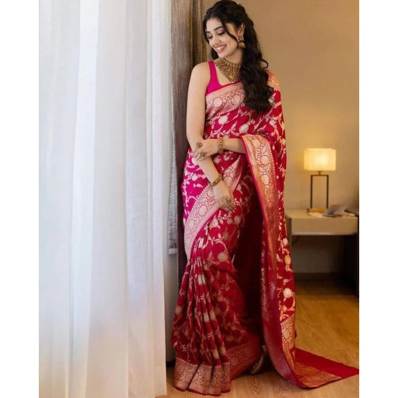 Women's Cotton Banarasi Silk Saree With Blouse Piece