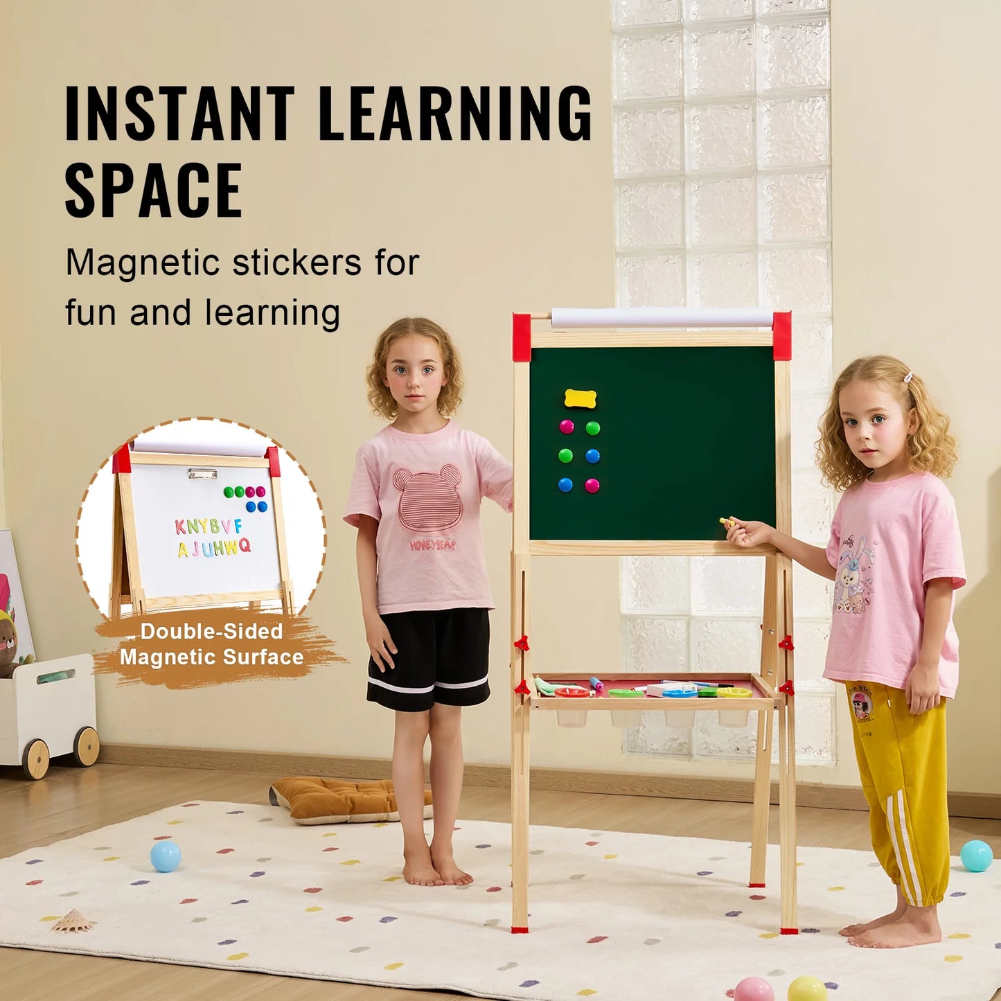 SucceBuy Magnetic Drawing Board for Kids Double Sided Whiteboard Chalkboard