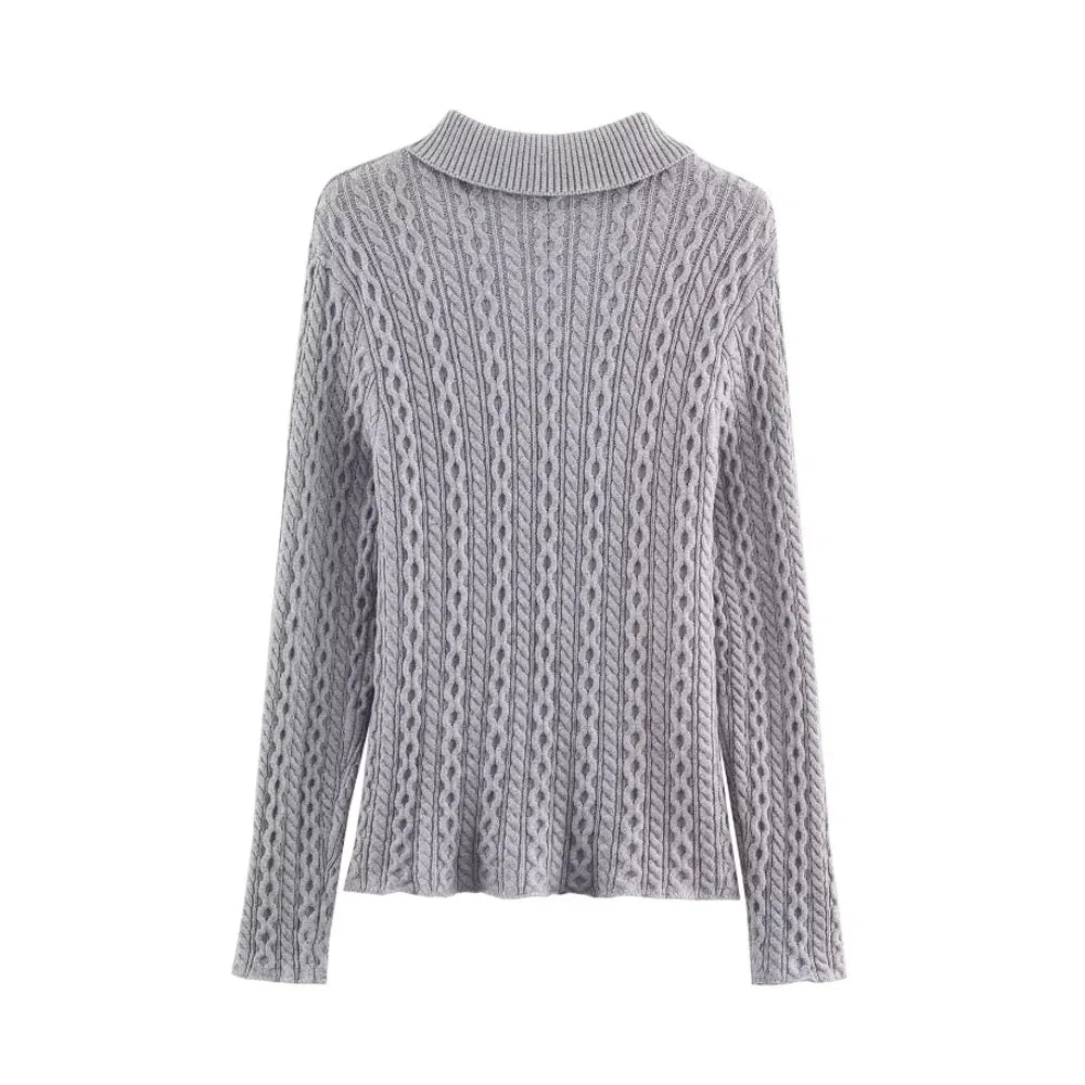 Women Casual Knit Pullover Hoodie With Zippers