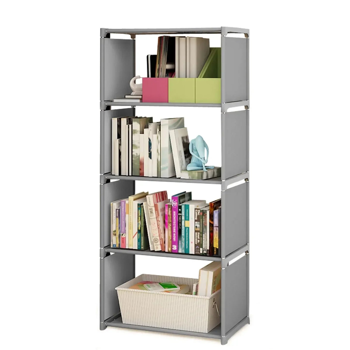 Bymaocar 4-Tier Woven Fabric Bookcase Shelf Storage Unit