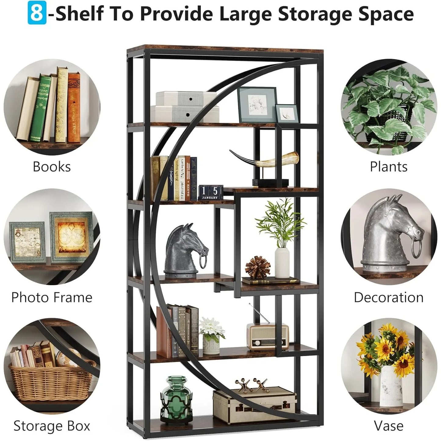 Little Tree Industrial 5-Tier Etagere Bookcase For Living Room Display