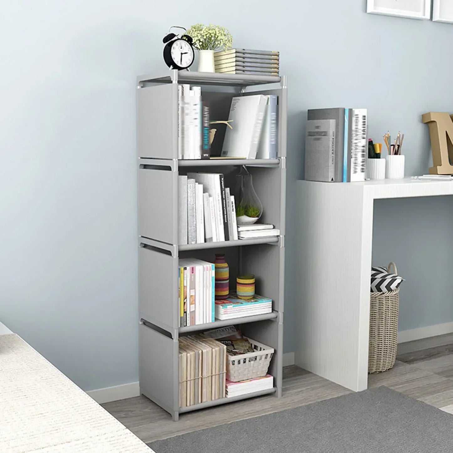 Bymaocar 4-Tier Woven Fabric Bookcase Shelf Storage Unit