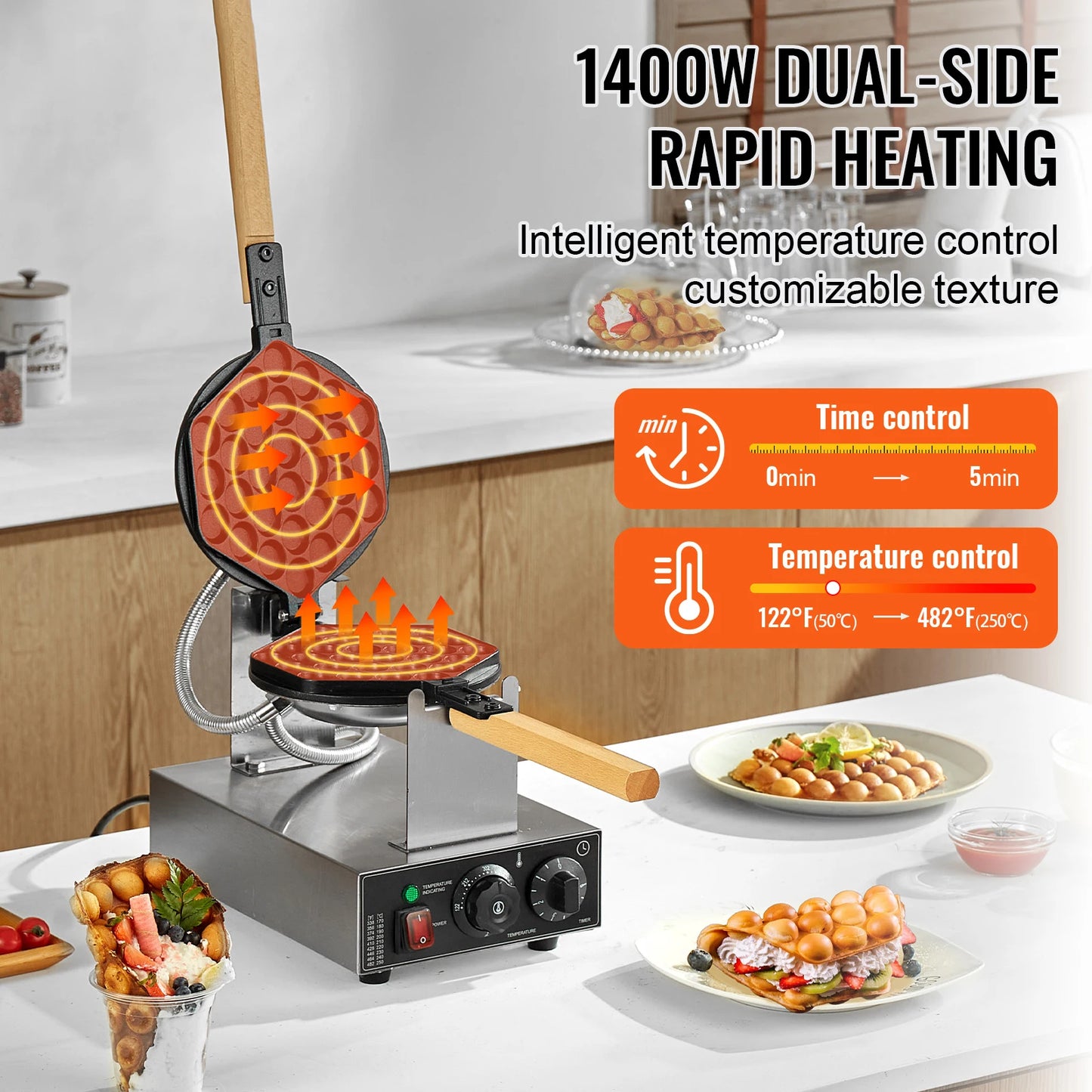 SucceBuy Commercial Egg Bubble Waffle Maker Stainless Steel