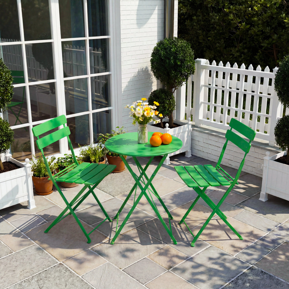 TUAREX Folding Steel Bistro Set For Outdoor Patio And Balcony