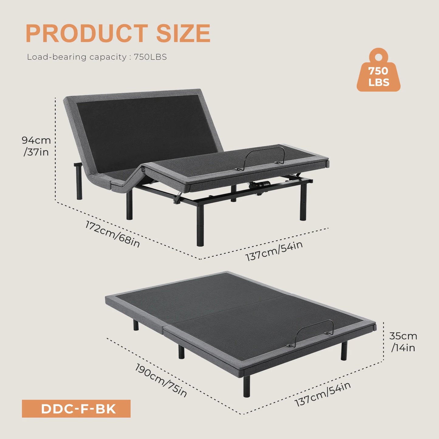 JHK Ergonomic Zero Gravity Adjustable Bed Frame With USB Ports