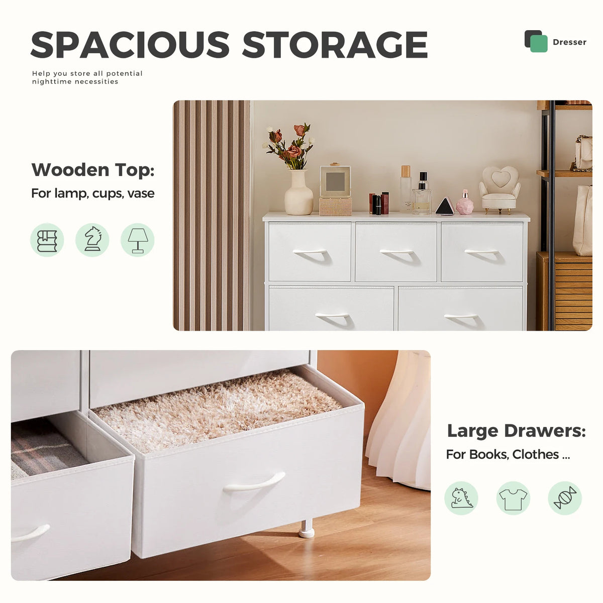 JHK Bedroom Wardrobe Dresser With Fabric Drawers Storage Cabinet