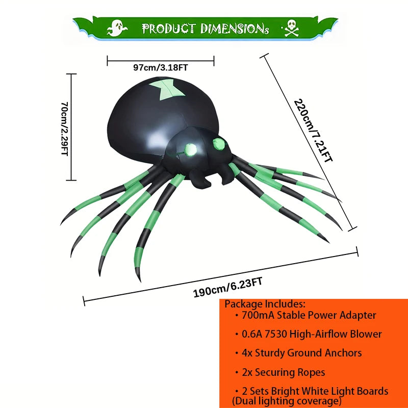 Giant LED Glowing Inflatable Spider Halloween Yard Decoration