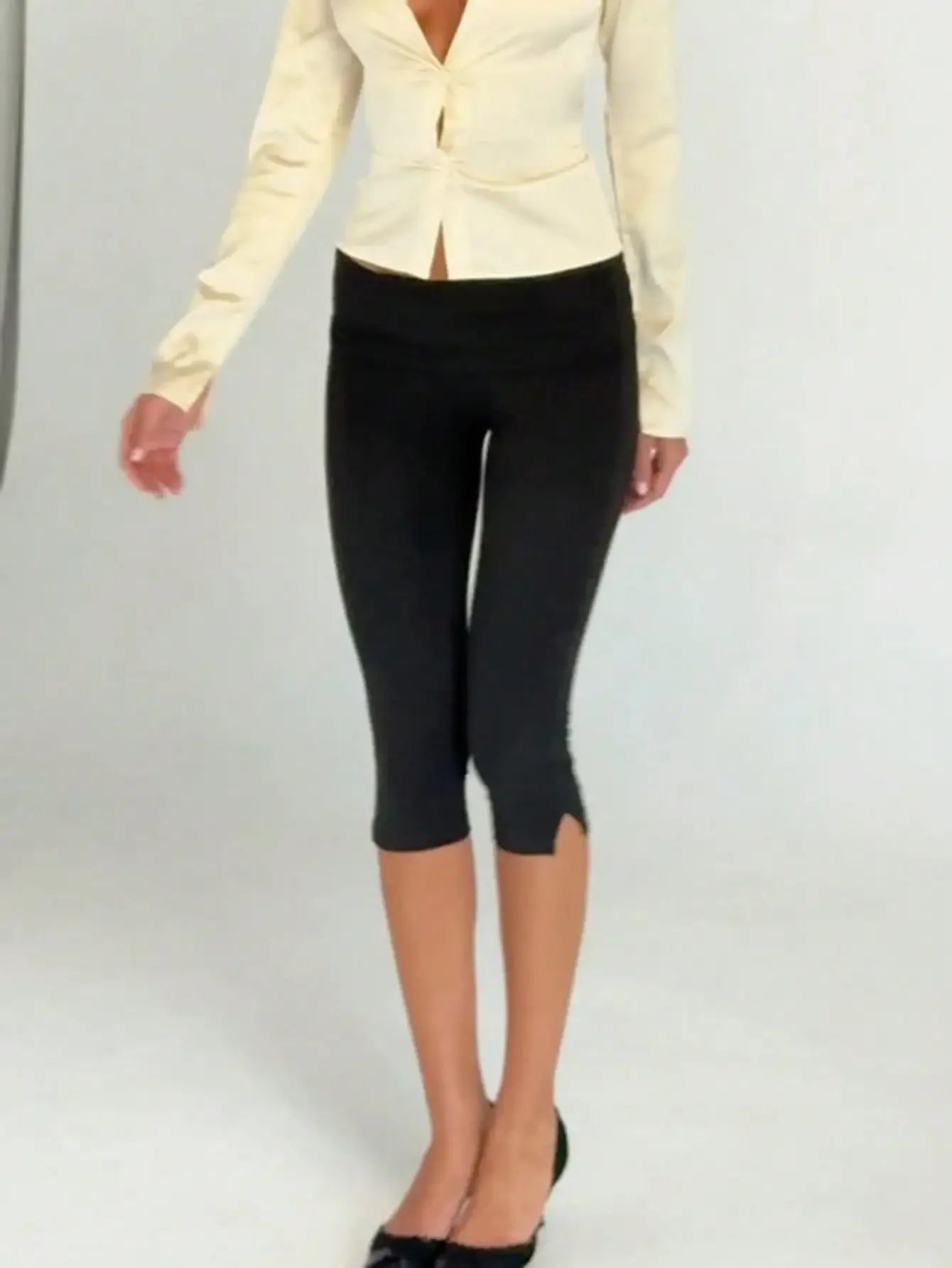 Women's Retro Low Waist Capri Leggings With Fold Over Waistband