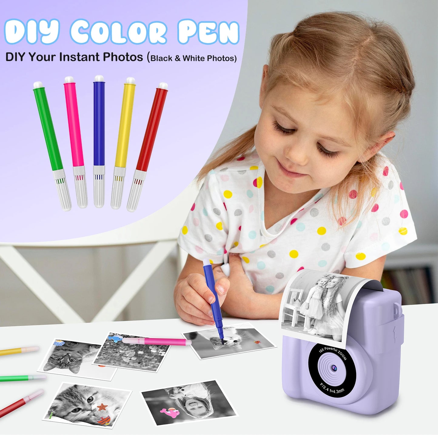 DIAMOOKY CN Kids Digital Camera 1080P Instant Print Toy