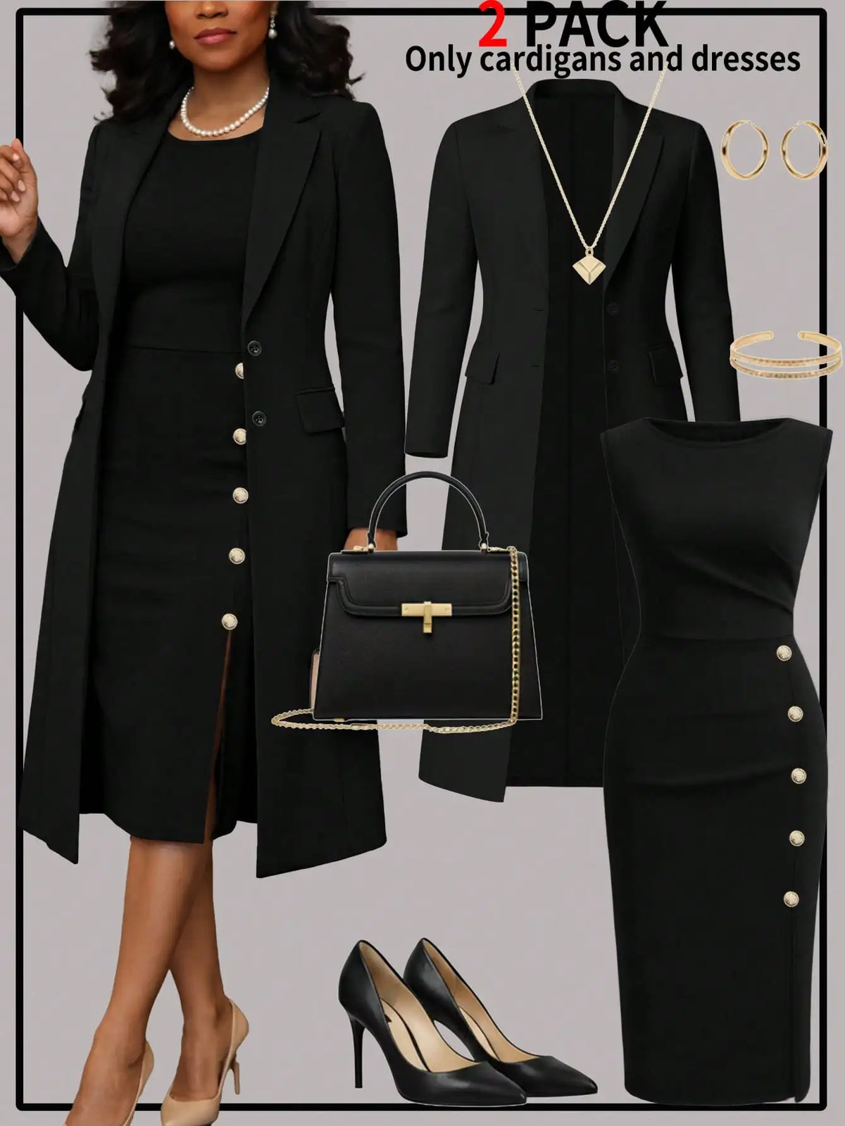 Elegant Women's Knit Blouse And Buttoned Dress Two Piece Set