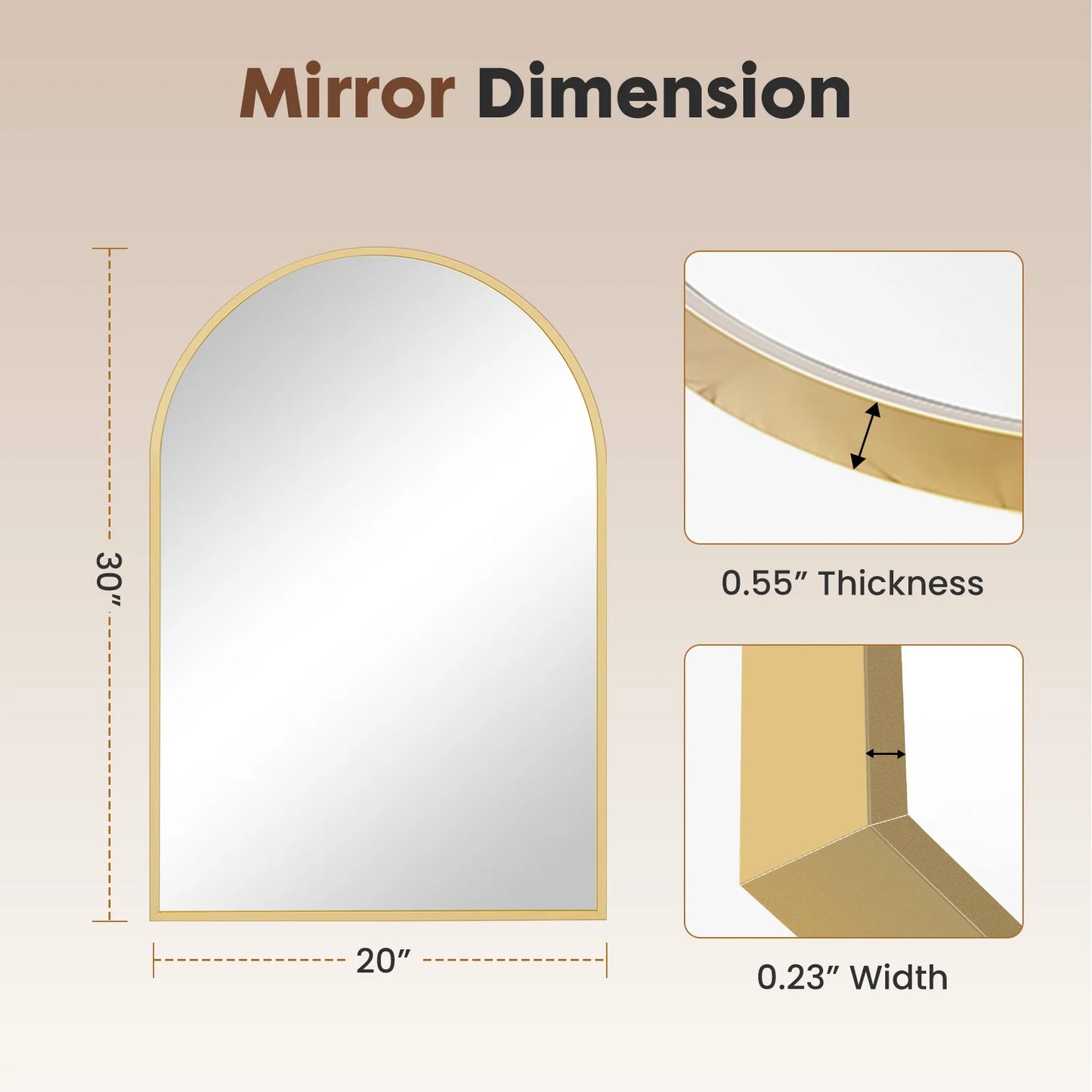 Jhk Arched Metal Framed Bathroom Wall Mirror Modern Glass Decor