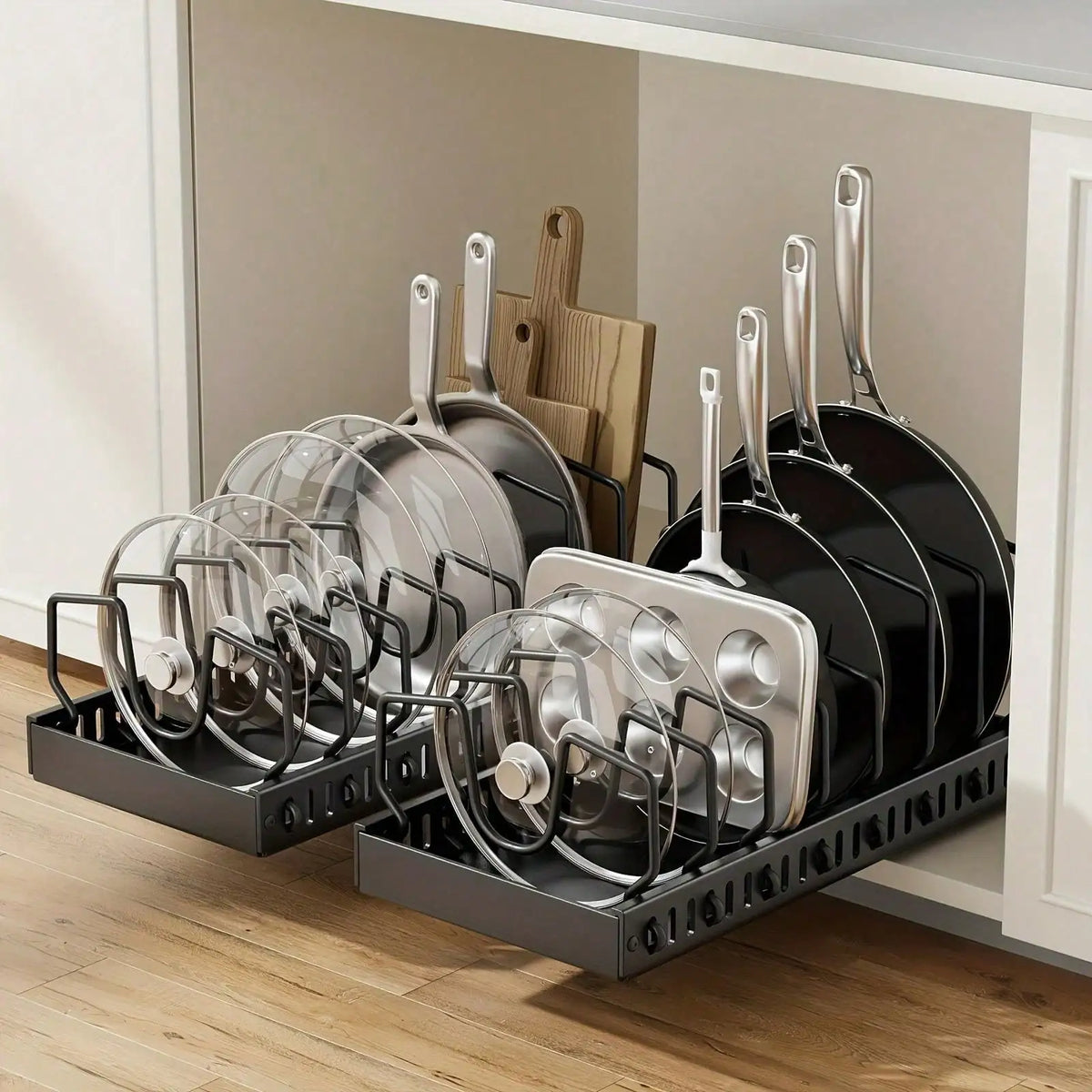 Heavy Duty Pull Out Pot Lid Organizer Rack For Cabinets