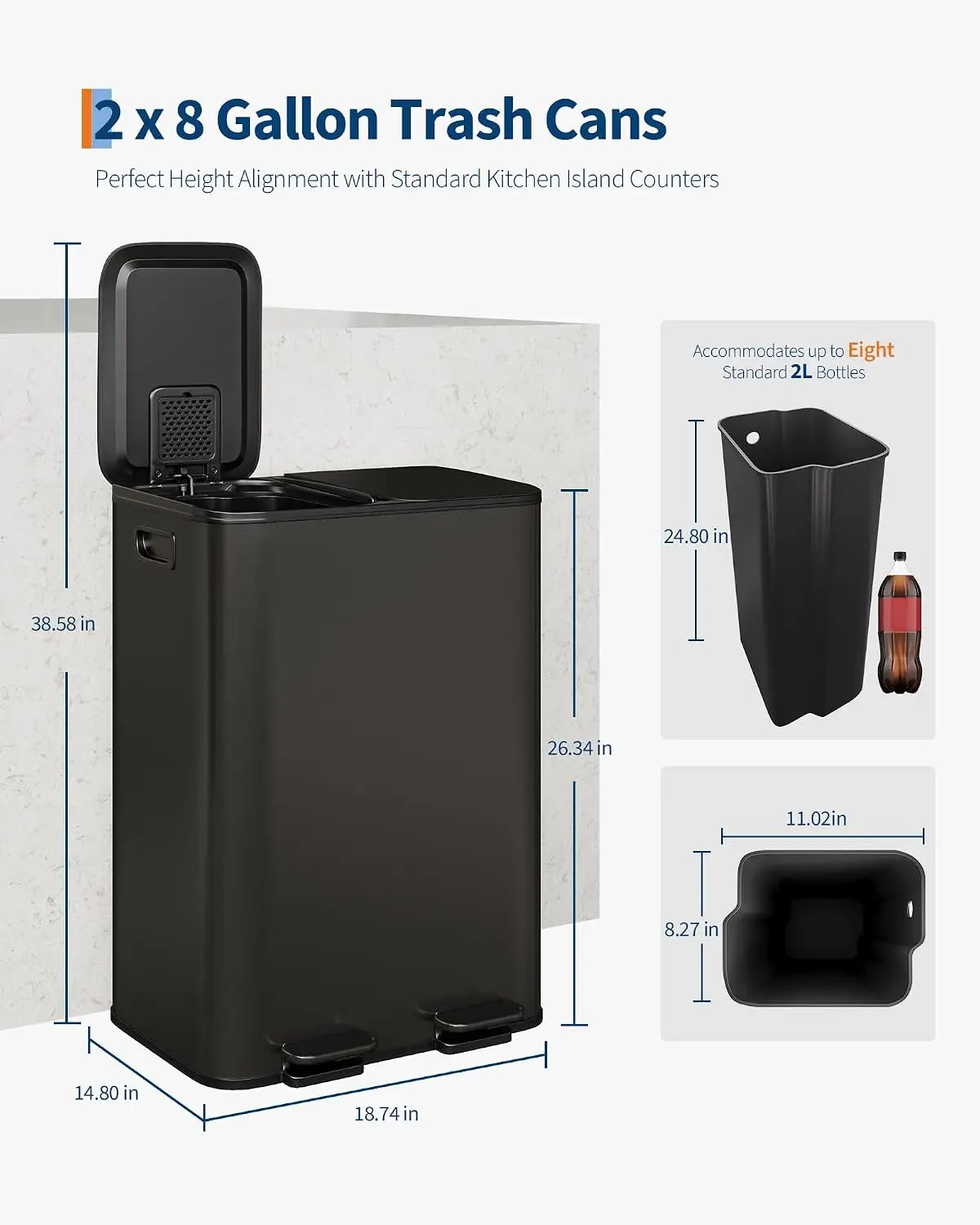 Garvee Dual Compartment Stainless Steel Kitchen Recycling Trash Can
