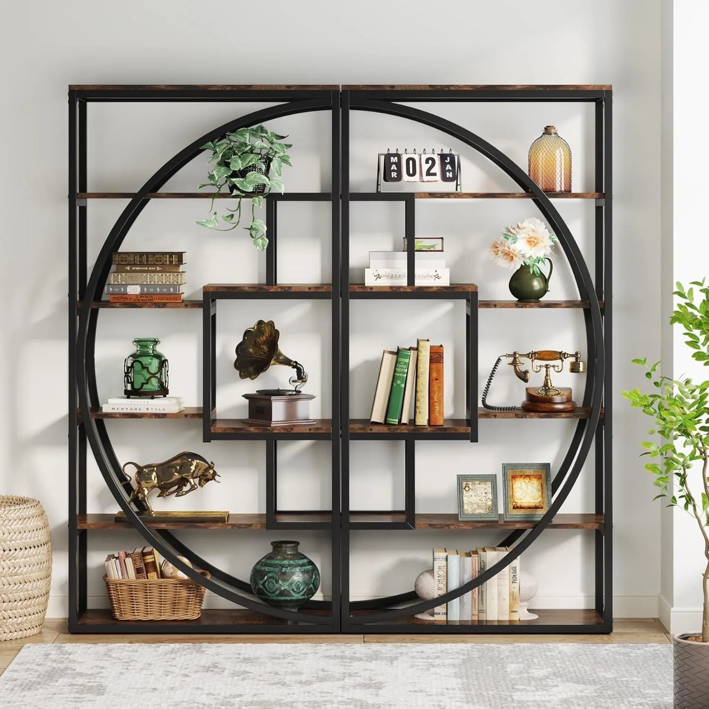 Little Tree Industrial 5-Tier Etagere Bookcase For Living Room Display