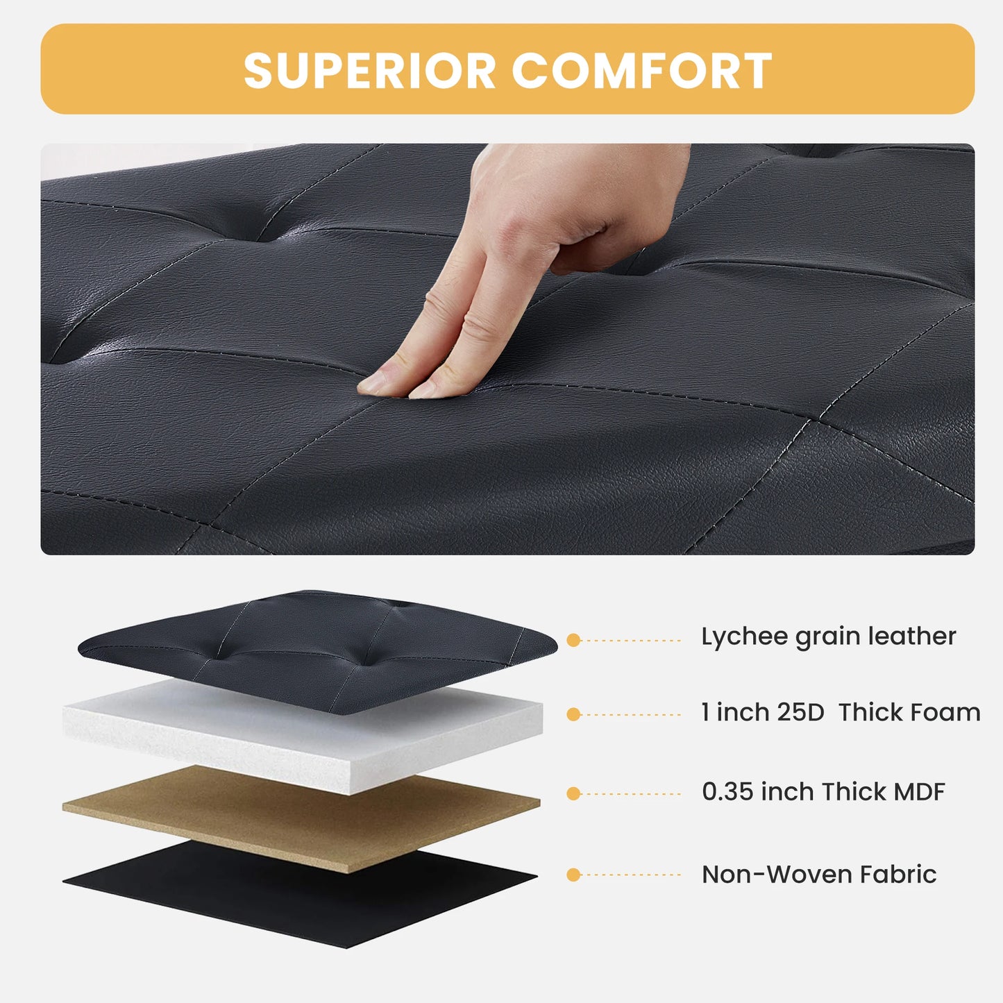 JHK Folding Synthetic Leather Storage Ottoman Footstool
