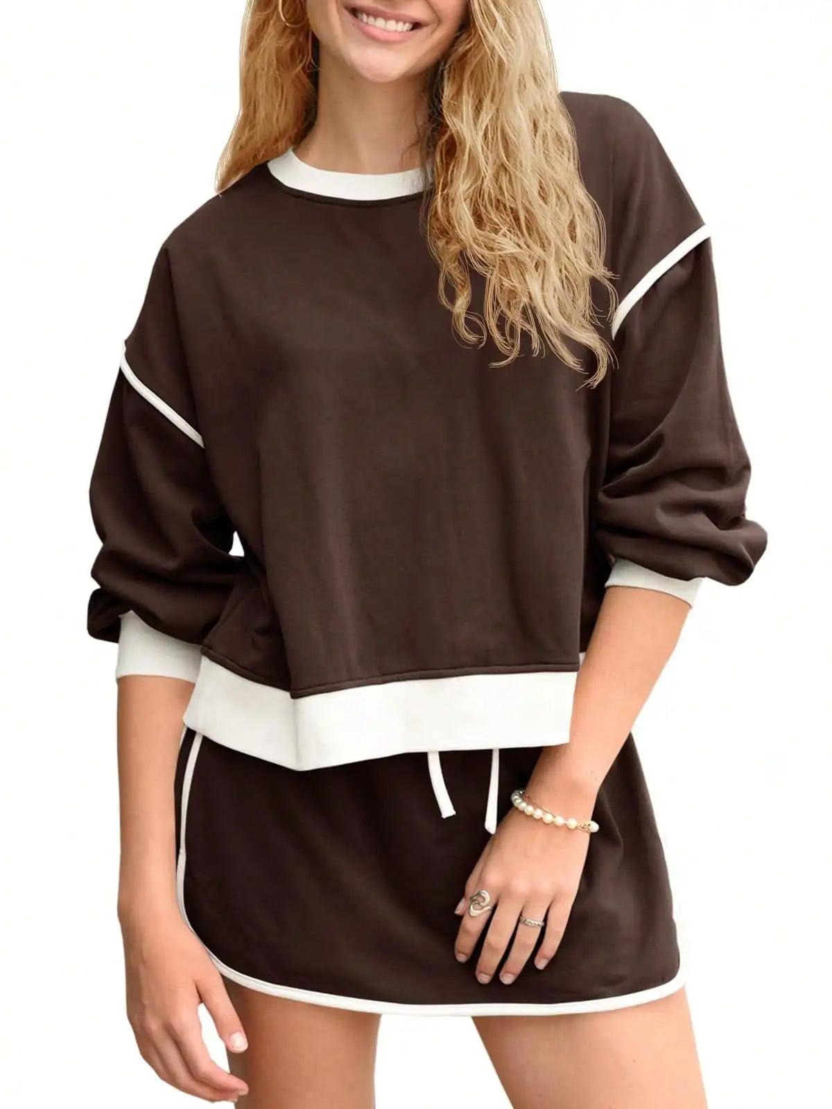 Fisoew Women's Crewneck Sweatsuit Set Oversized Loungewear