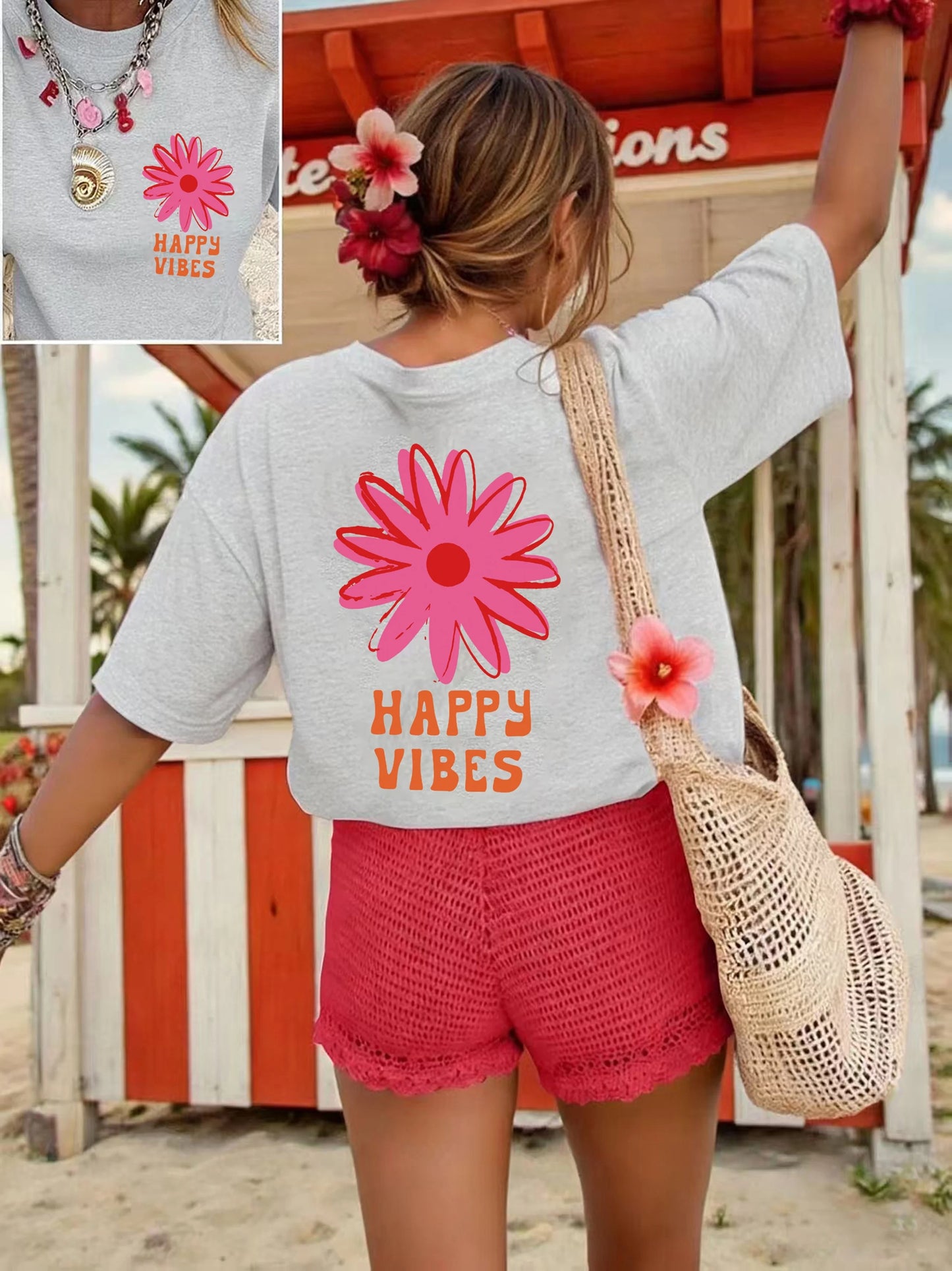 Happy Vibes Print Women's T Shirt Soft And Comfortable