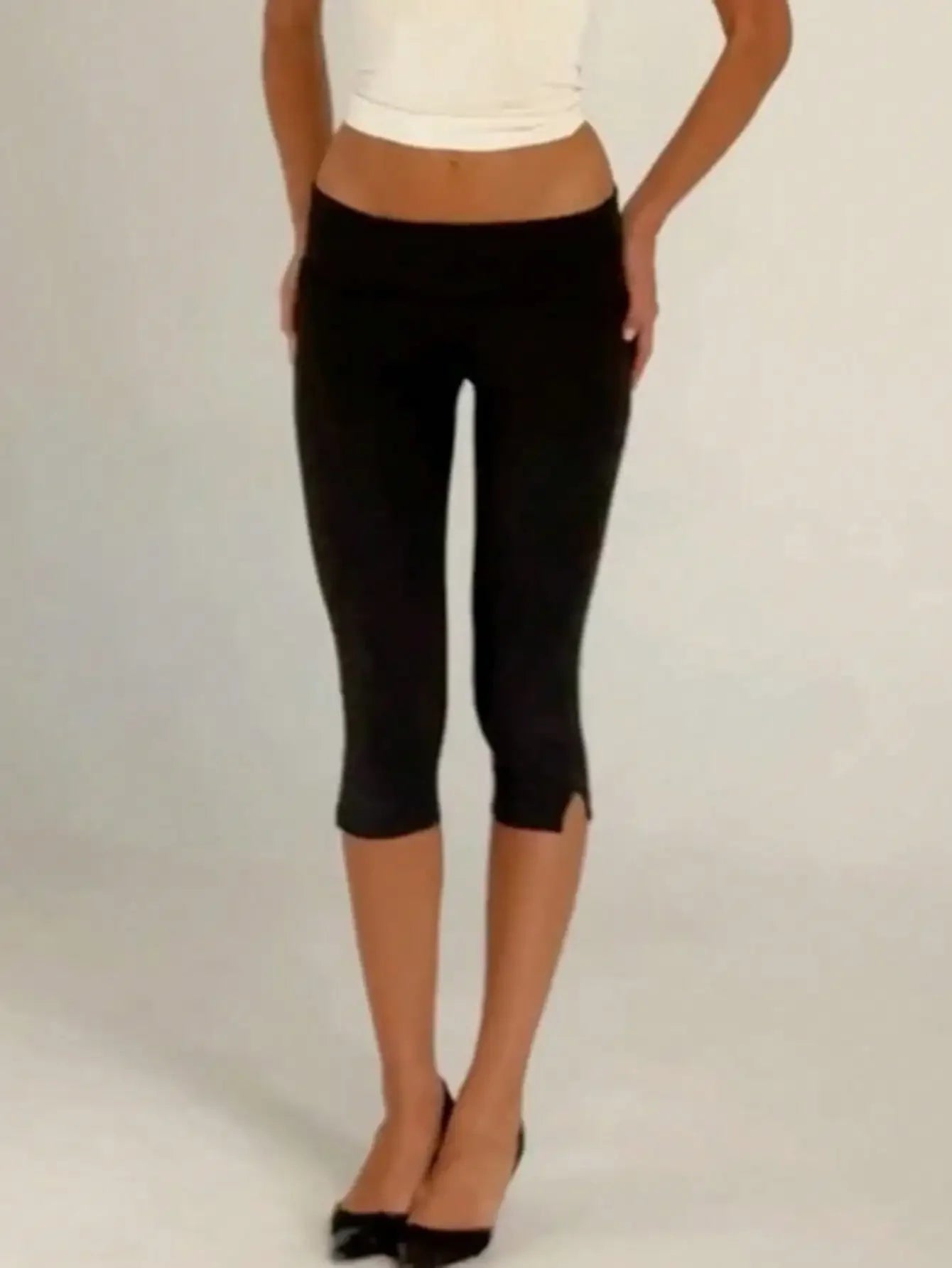 Women's Retro Low Waist Capri Leggings With Fold Over Waistband