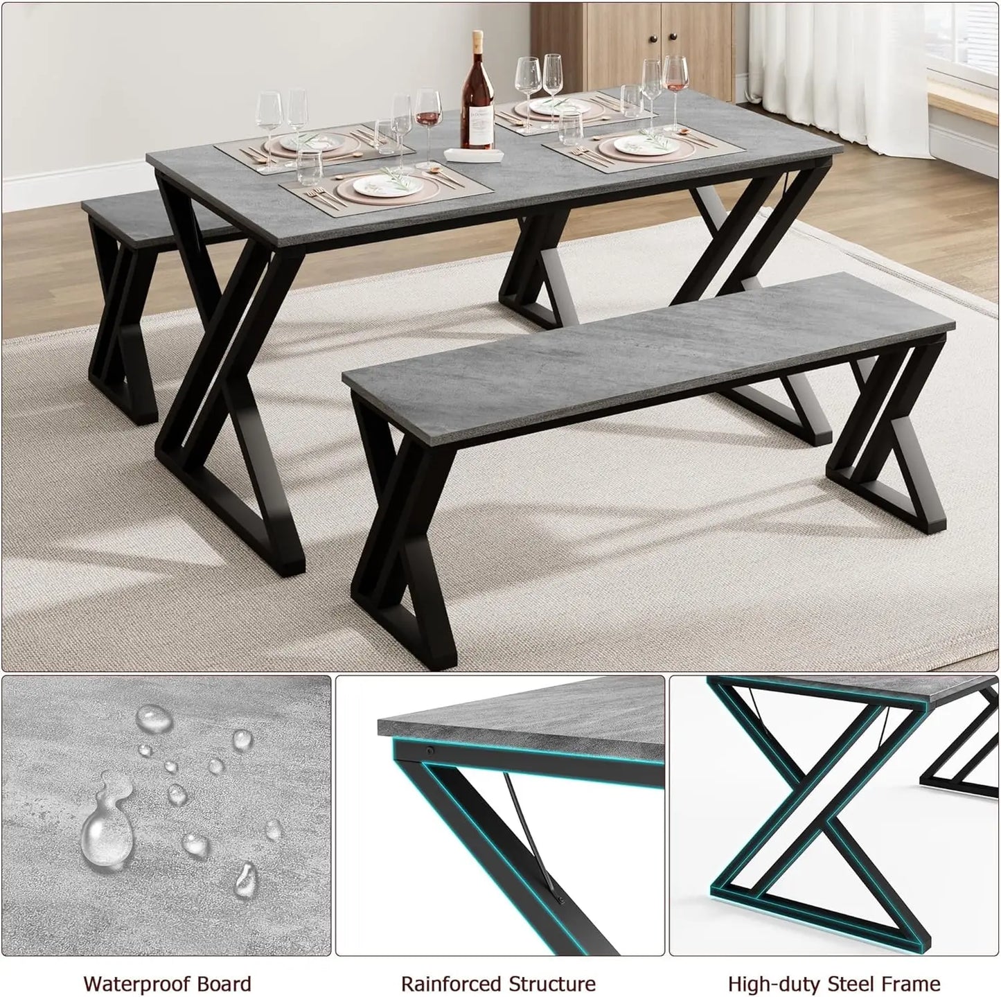 Twister.Ck Space Saving Metal Dining Table With Bench Set