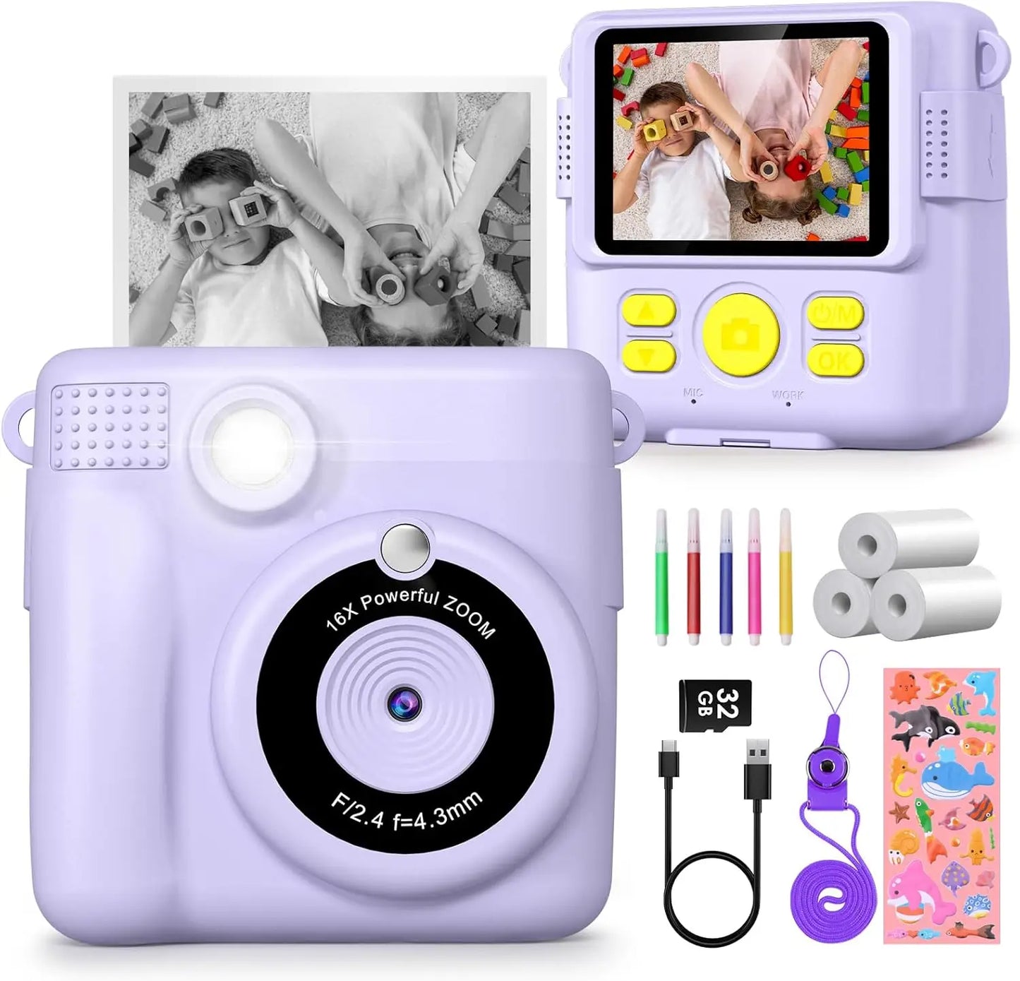 DIAMOOKY CN Kids Digital Camera 1080P Instant Print Toy