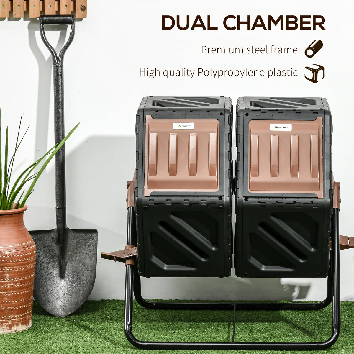 Outsunny Dual Chamber Compost Tumbler With Steel Support Base