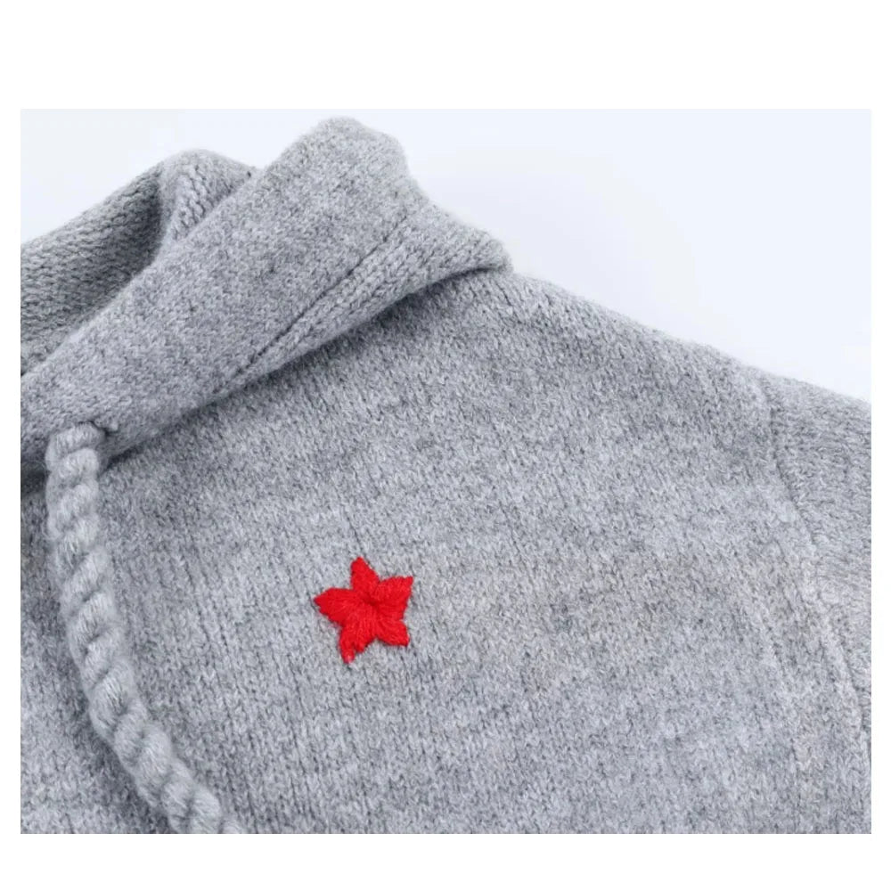 Loose Women's Denim Cotton Hoodie With Zippers And Embroidery