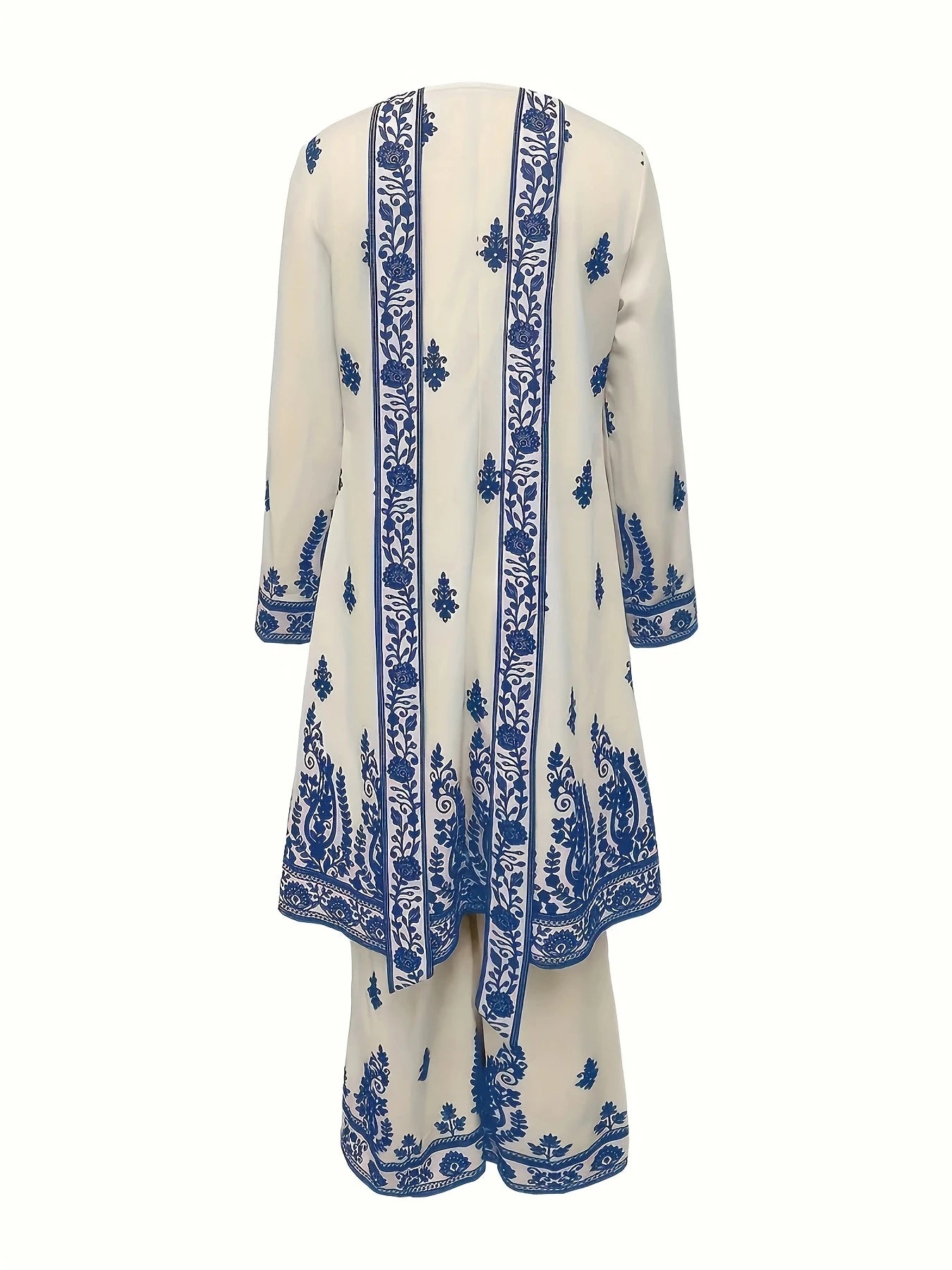 Women's Three Piece Set Ethnic Style Off White Black Printed