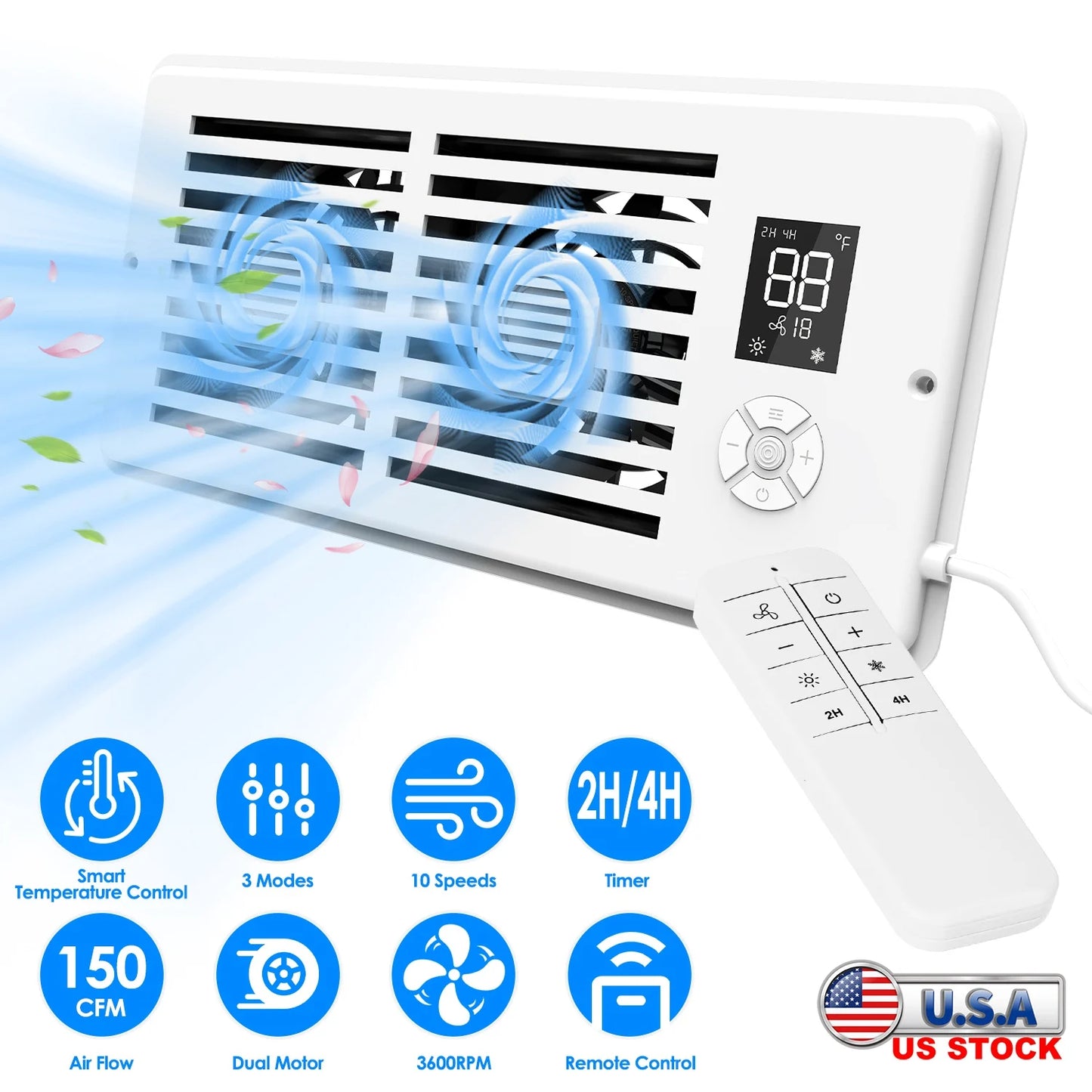 Smart Register Booster Fan With Remote Control For HVAC Ducts