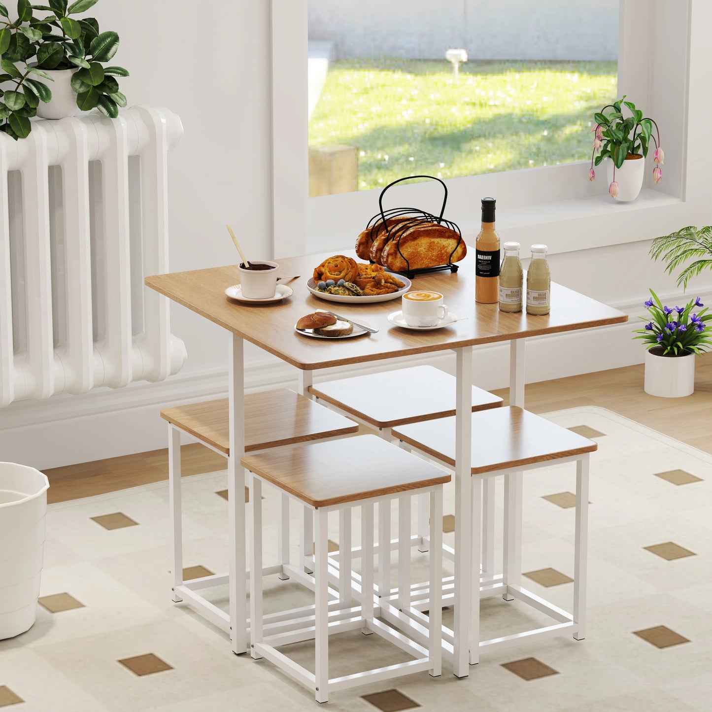 HOMASIS 5 Piece Dining Table And Chair Set Metal Legs