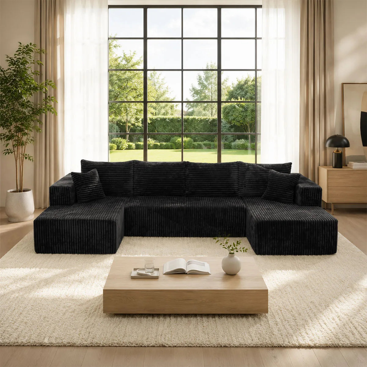 Modern U Shaped Modular Sectional Sofa With Dual Chaise Lounge