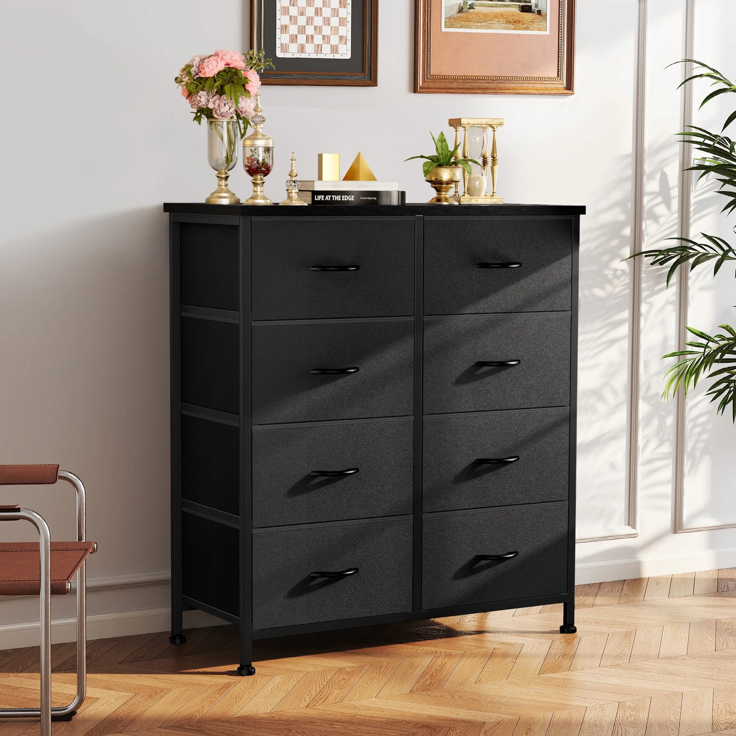 JHK Dresser Wardrobe For Kids With 8 Fabric Drawers Metal Frame