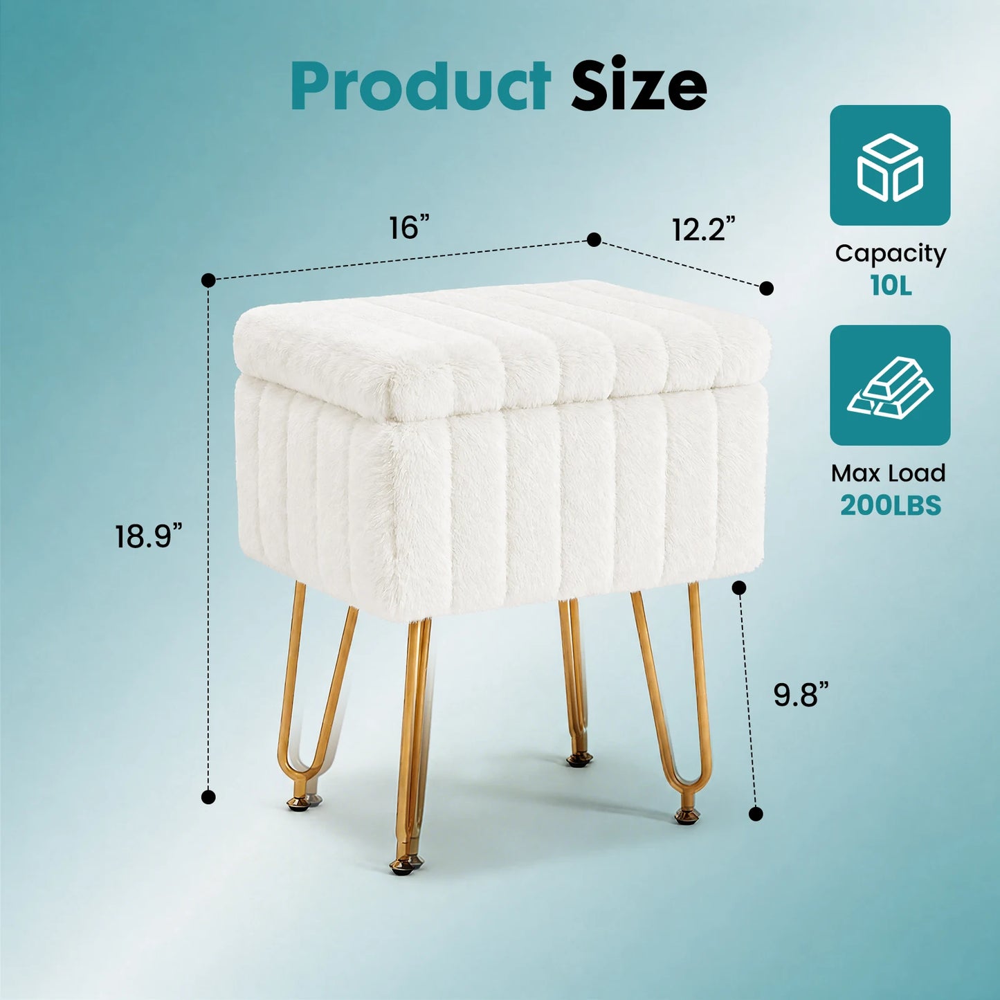 MCQ Faux Fur Storage Ottoman With Metal Legs and Seat