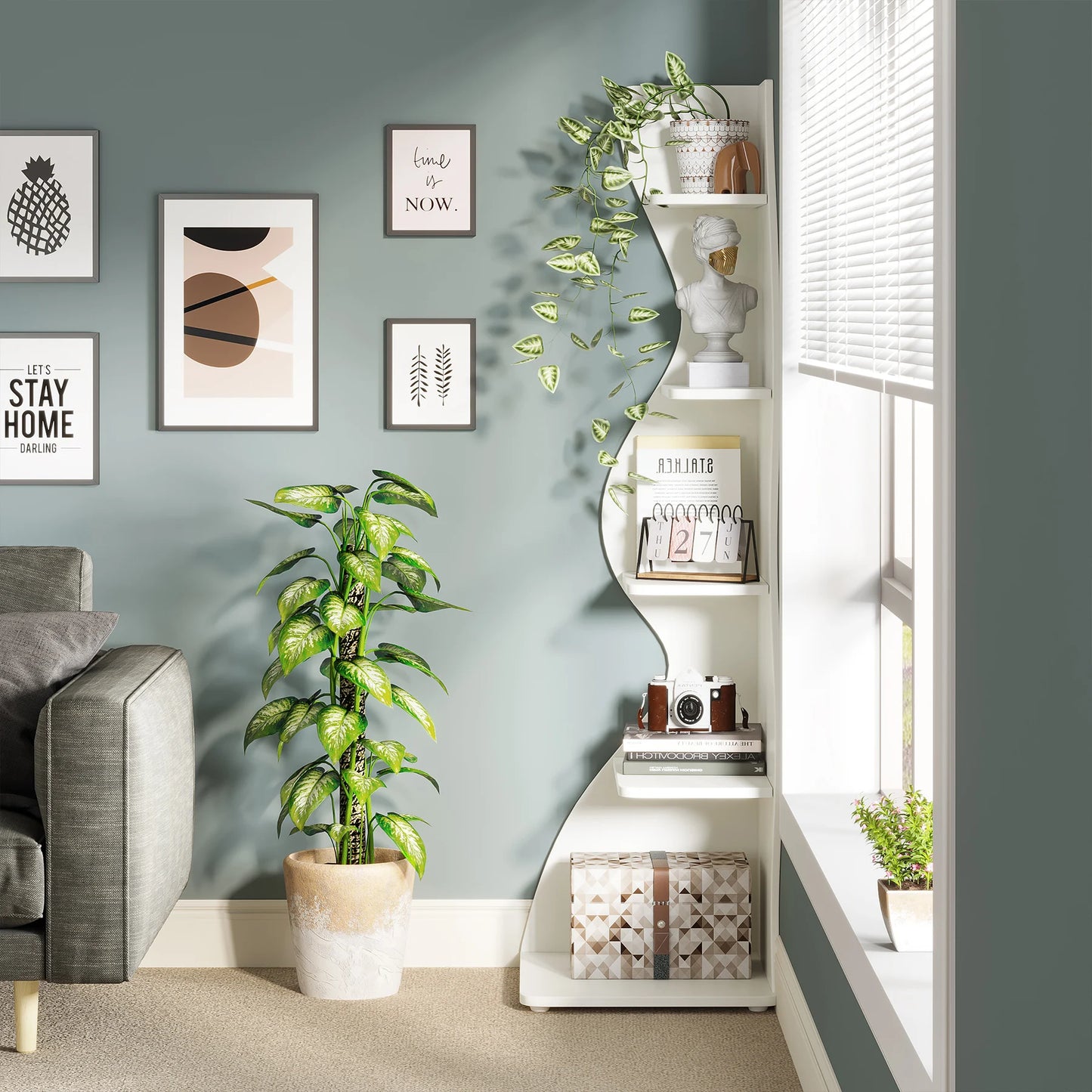 Tribesigns Five Tier Corner Shelf Wall Bookcase And Plant Stand