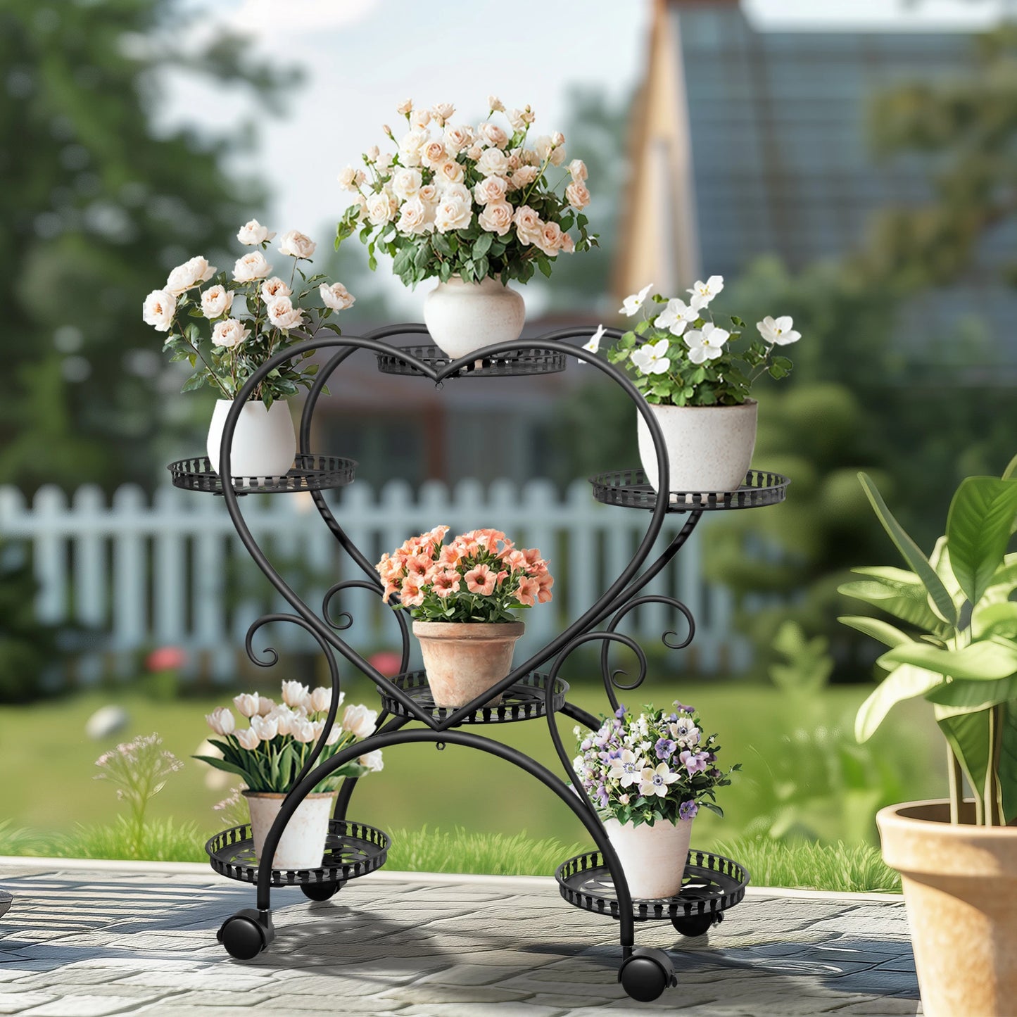 Wisfor 6 Tier Heart Shape Rolling Metal Plant Stand Rack