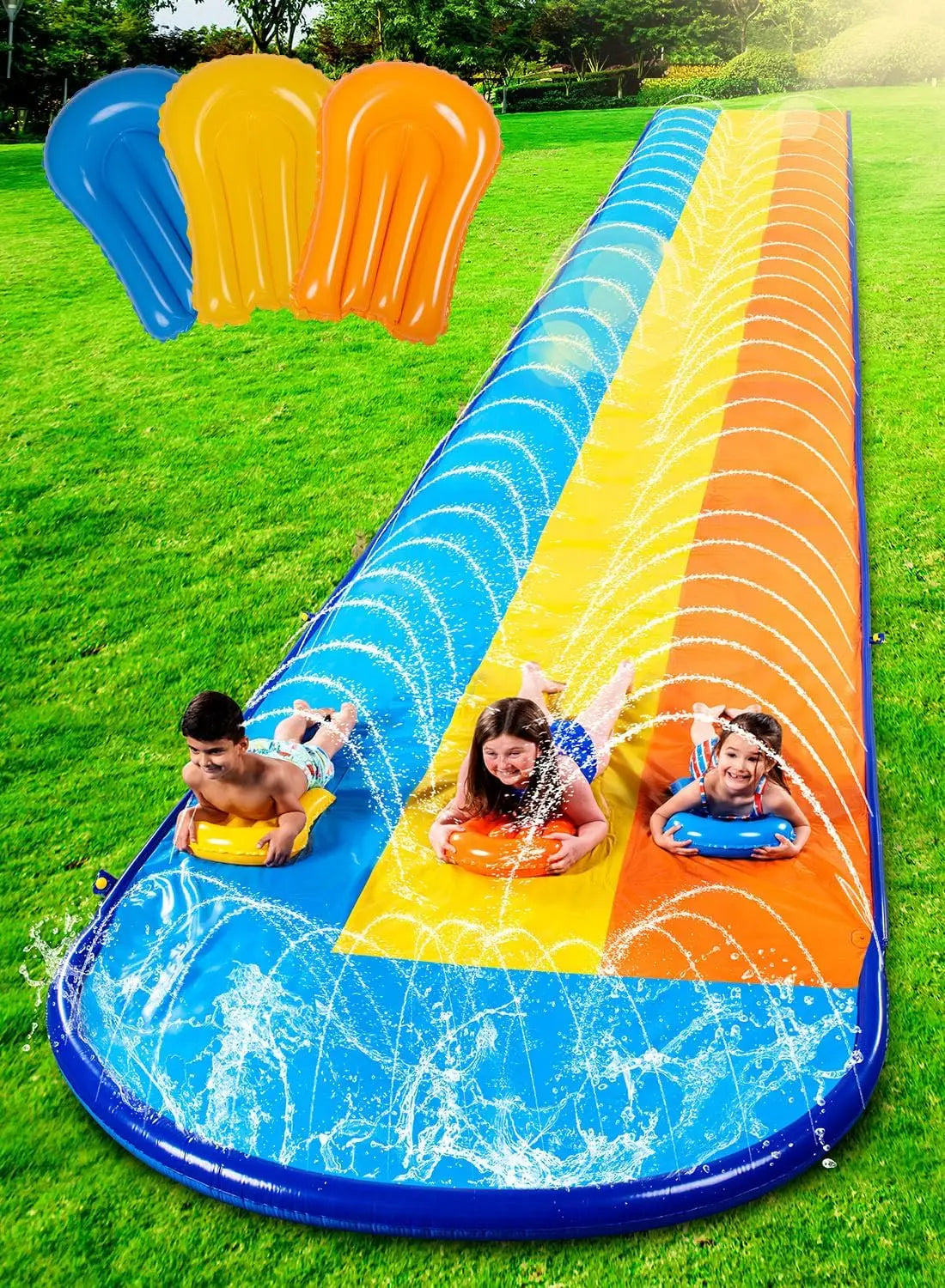 Joyfy Triple Lawn Water Slide With Sprinkler For Backyard Fun
