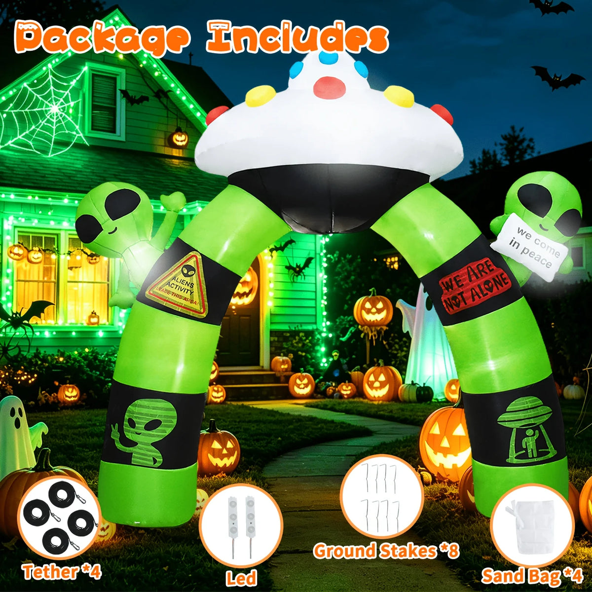 Halloween Inflatable Alien Archway With LED Lights Outdoor Decoration