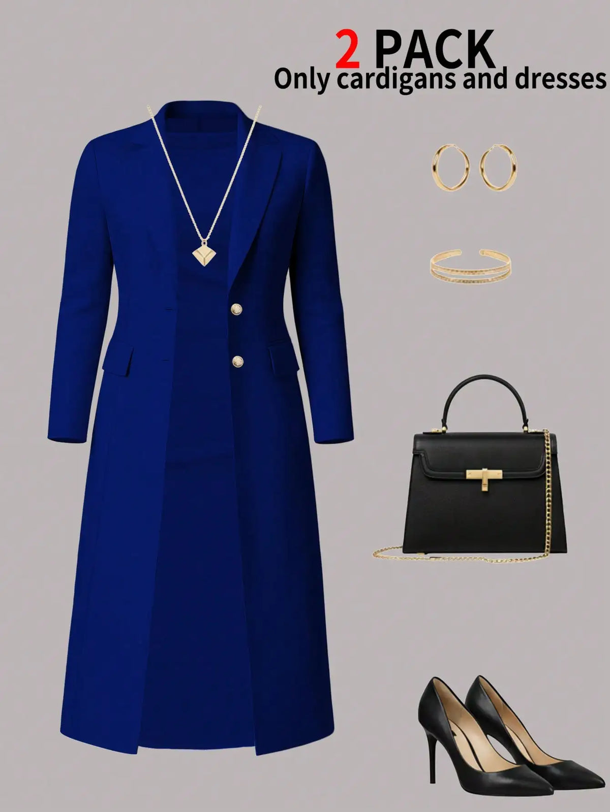 Elegant Women's Knit Blouse And Buttoned Dress Two Piece Set