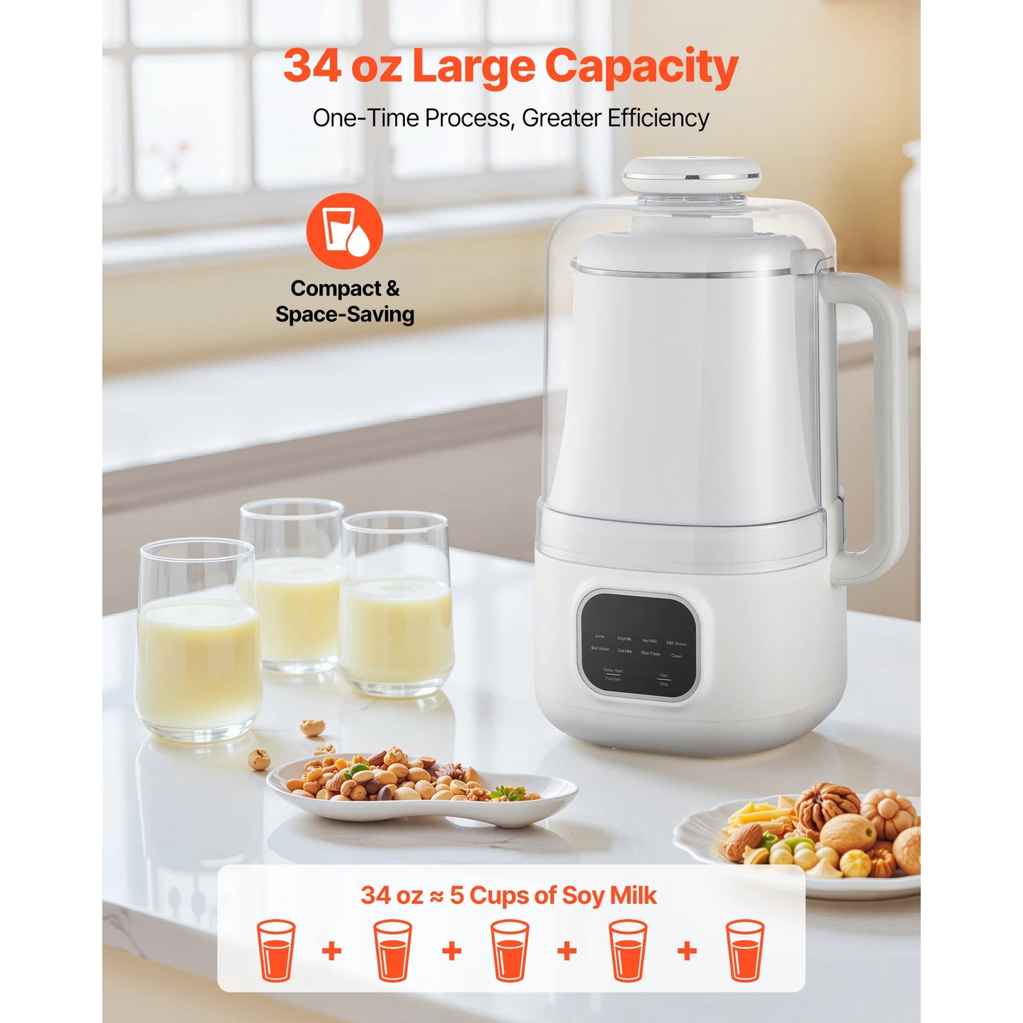 SucceBuy 8-in-1 Nut Milk Maker Self-Cleaning Soy Oat Beverage Maker