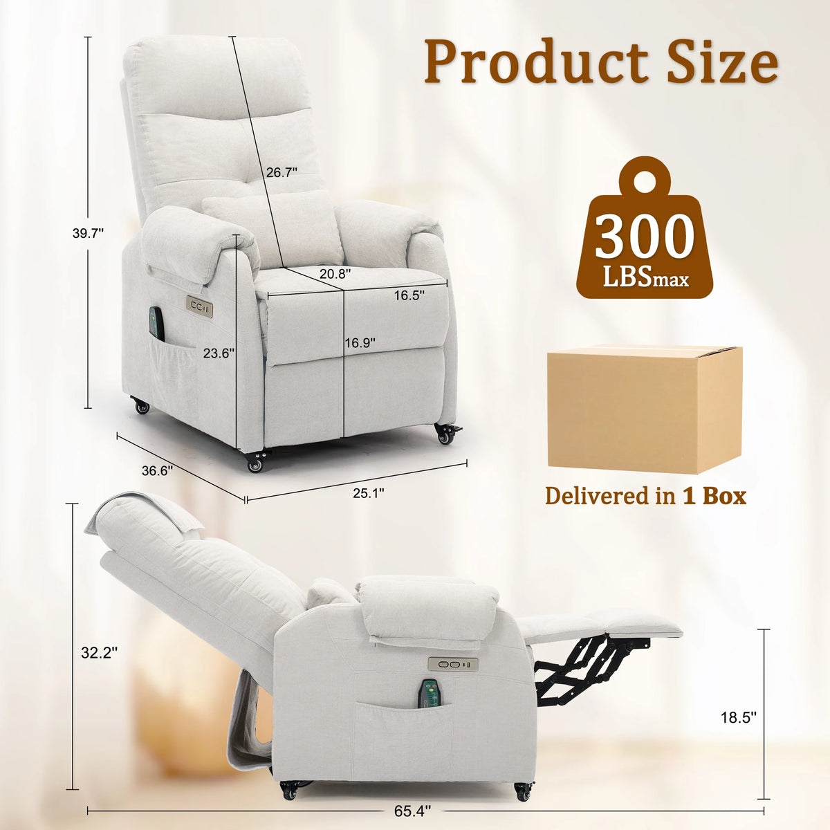 KORSER Power Recliner Chair With USB Ports And Wheels