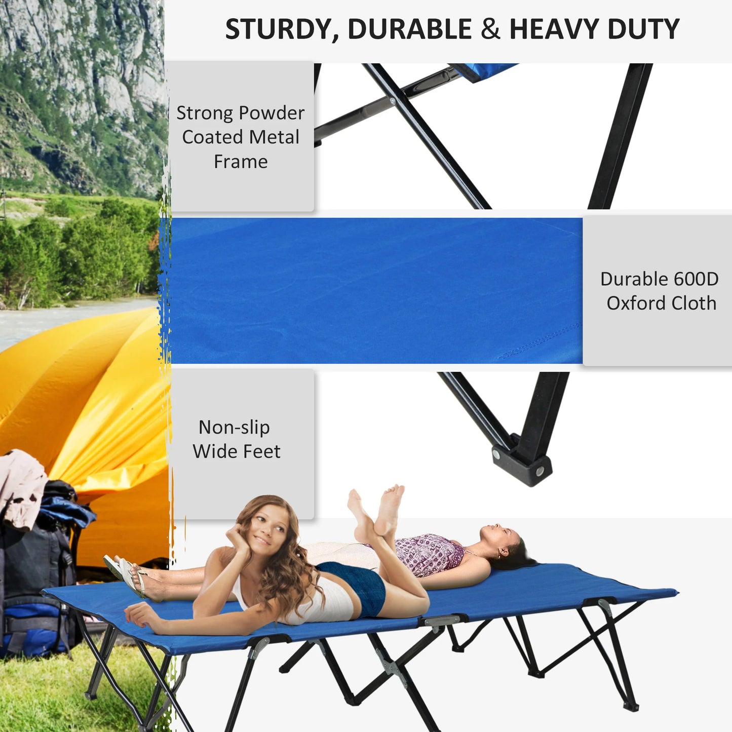 Outsunny Outdoor Double Camping Cot With Carry Bag 300 Lbs