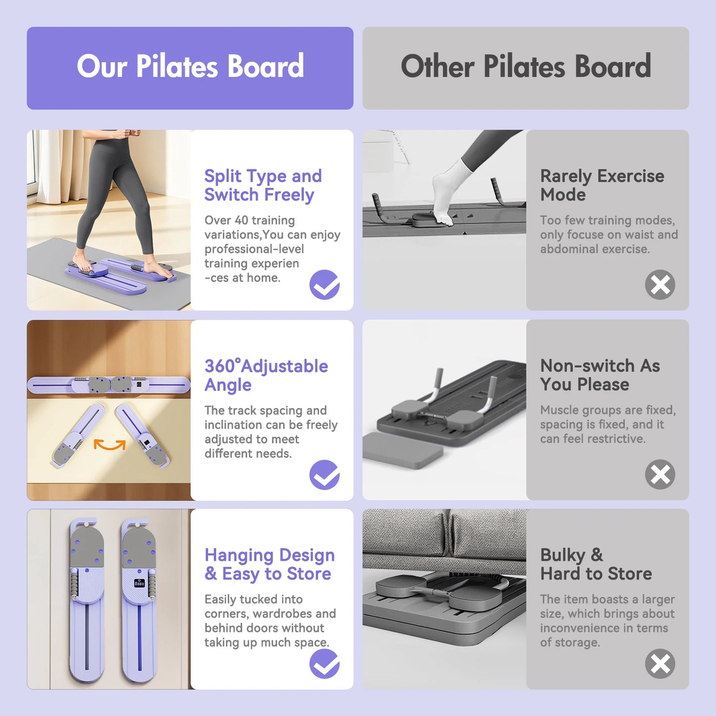 2-In-1 Split Ab Pilates Board With Resistance Bands