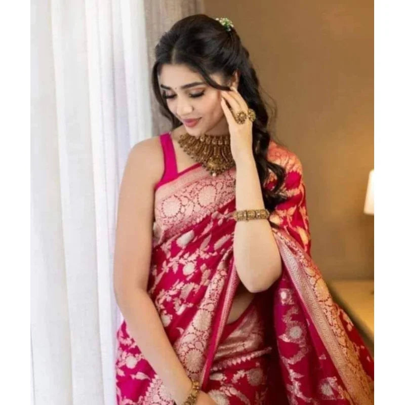 Women's Cotton Banarasi Silk Saree With Blouse Piece