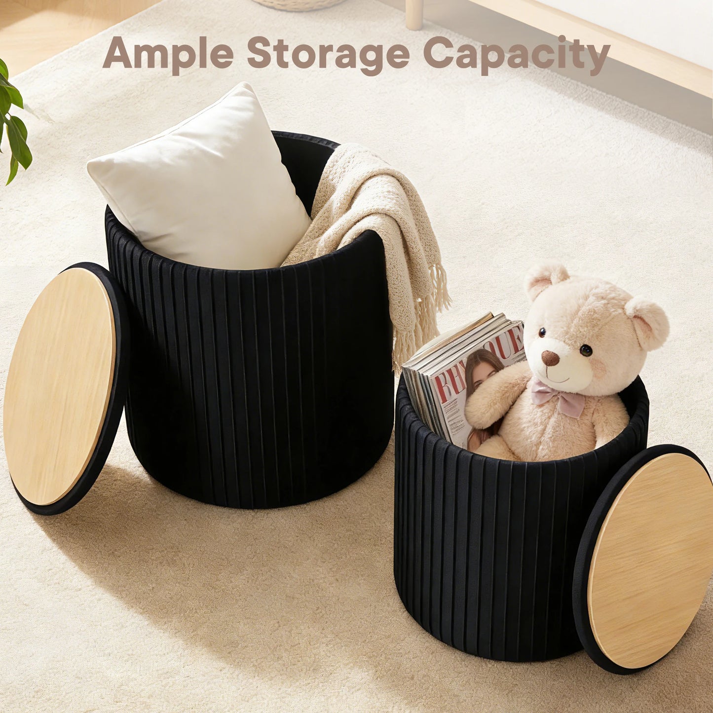 JHK Round Storage Ottoman With Hidden Toy Box And Bench