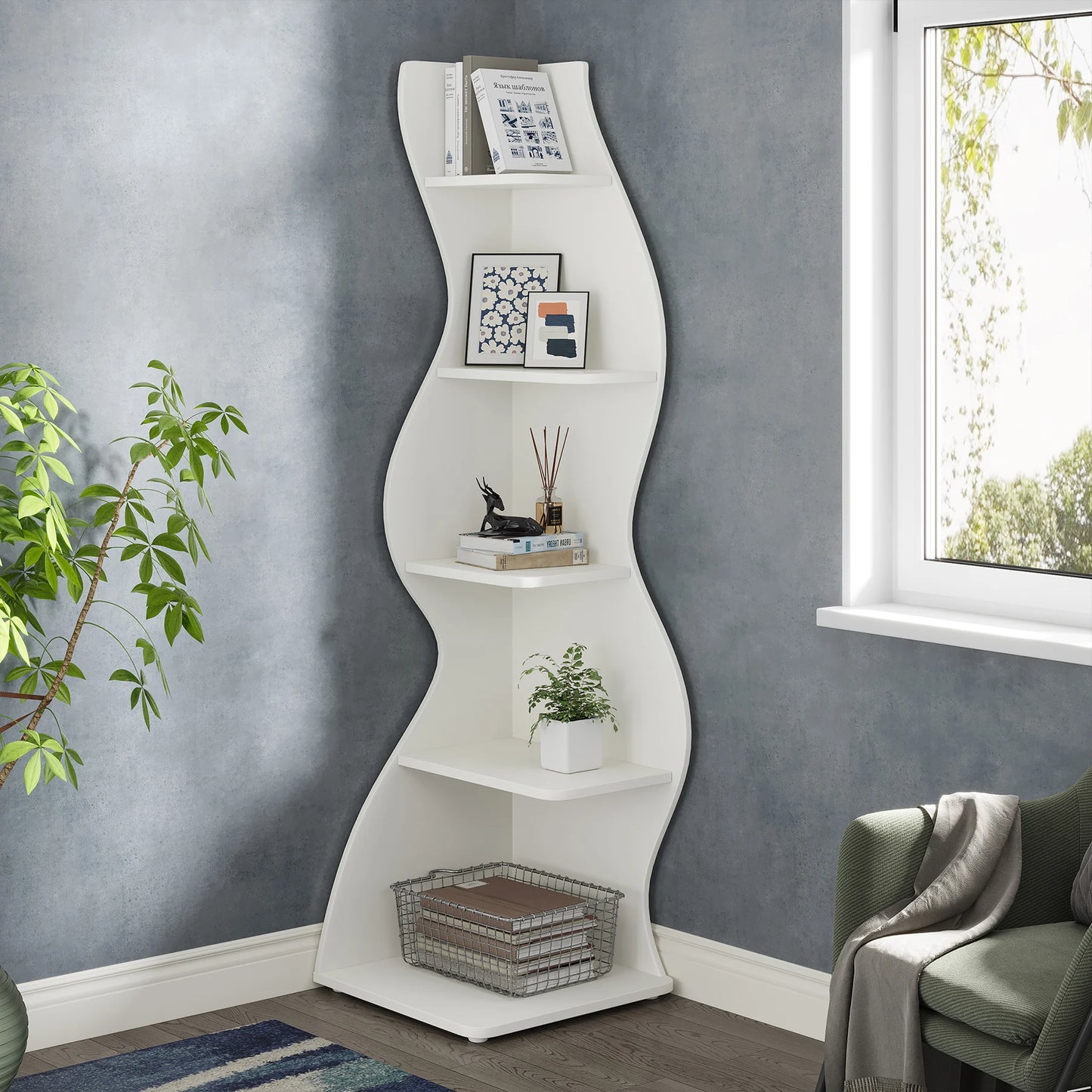 Tribesigns Five Tier Corner Shelf Wall Bookcase And Plant Stand