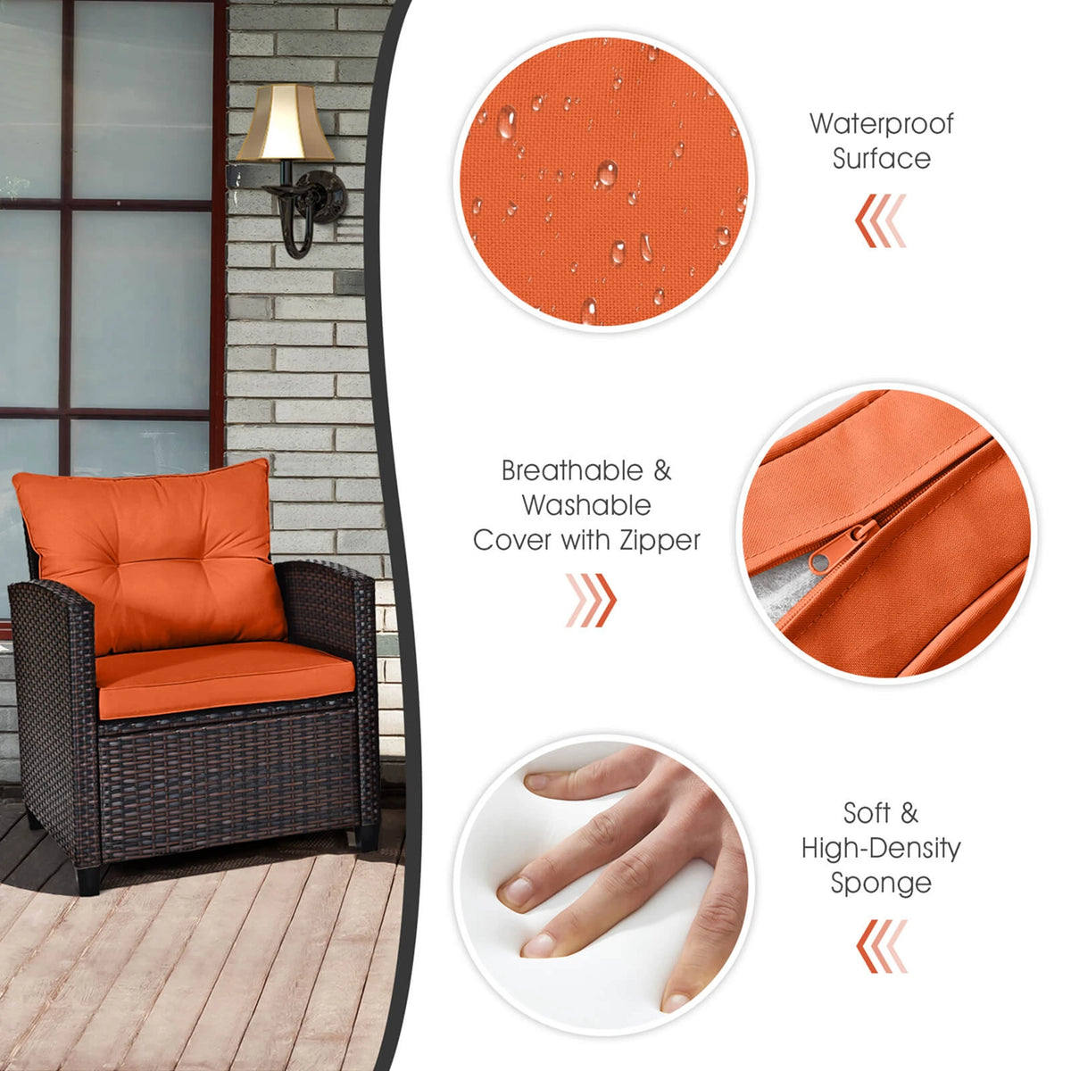 HOMASIS Outdoor Rattan Conversation Furniture Set With Cushions