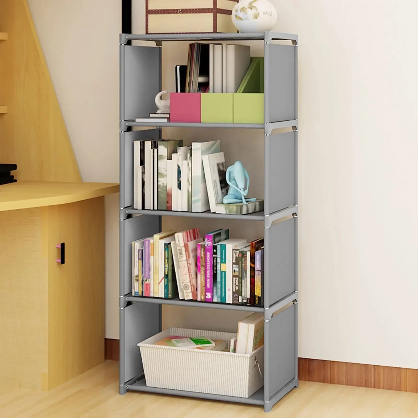 Bymaocar 4-Tier Woven Fabric Bookcase Shelf Storage Unit